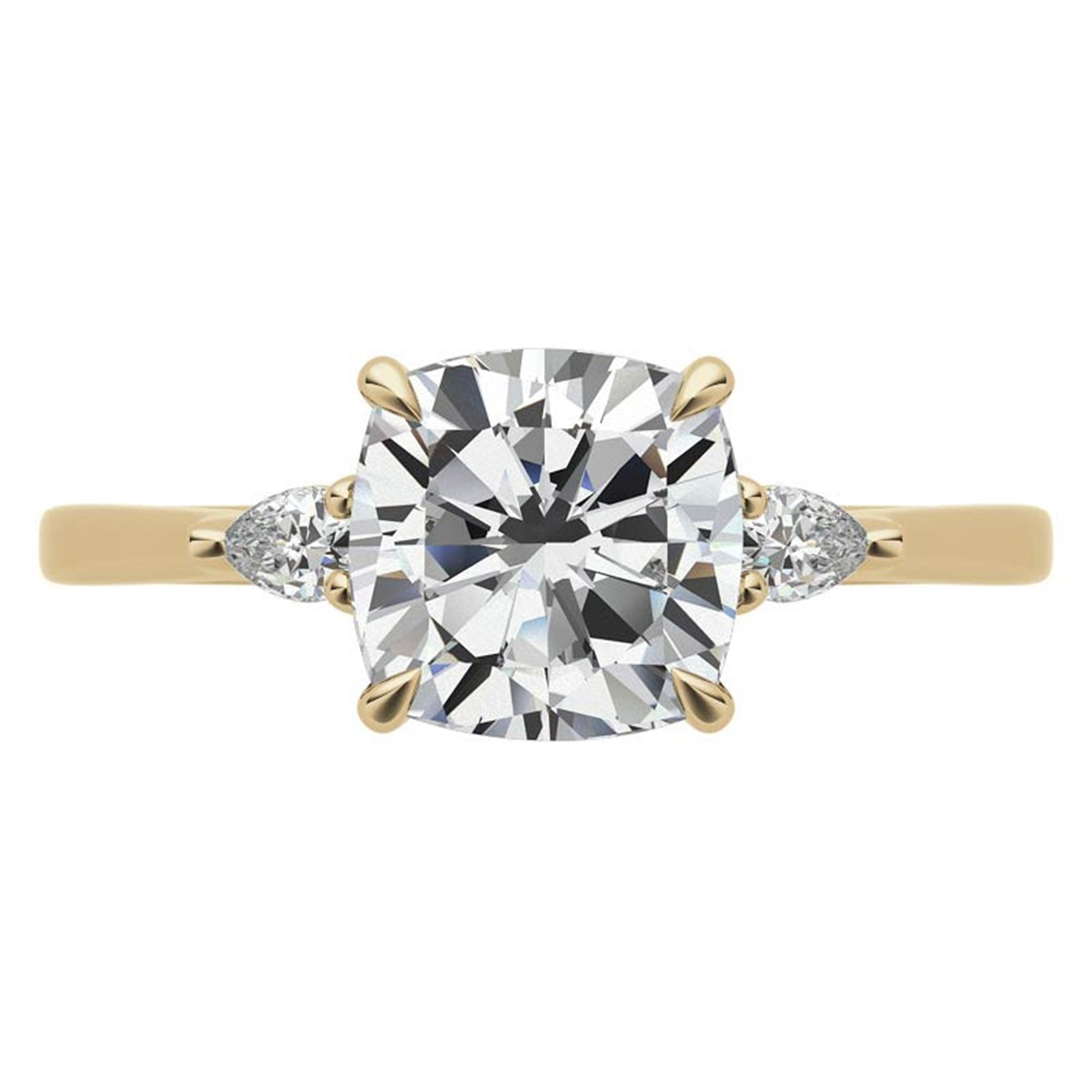 Sterling Silver Cushion-Cut With Two Pear-Shaped Adjustable Engagement Yellow Gold Ring For Woman