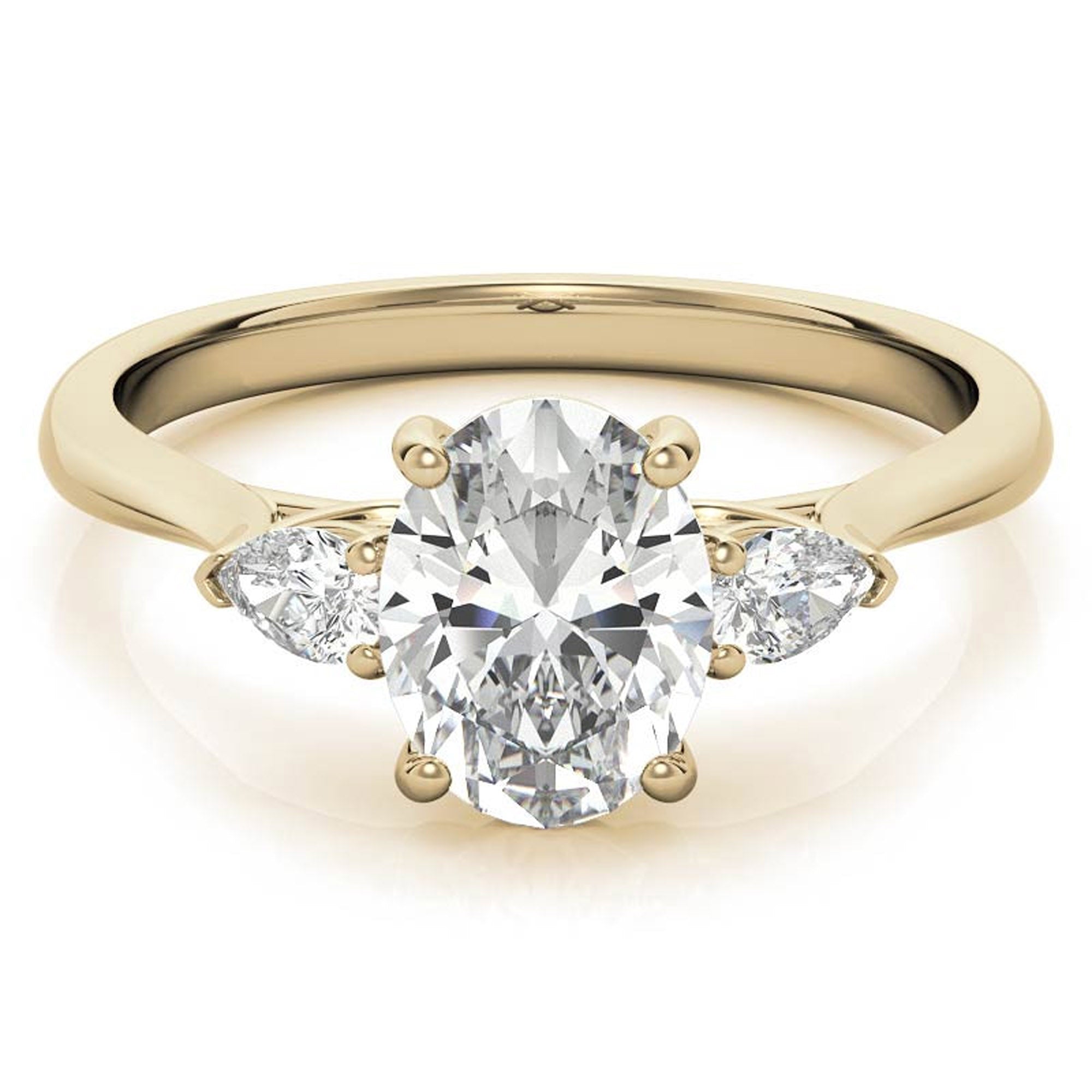 Elegant Classic Sterling Silver Adjustable Oval-Cut Three-Stone Yellow Gold Ring for Women