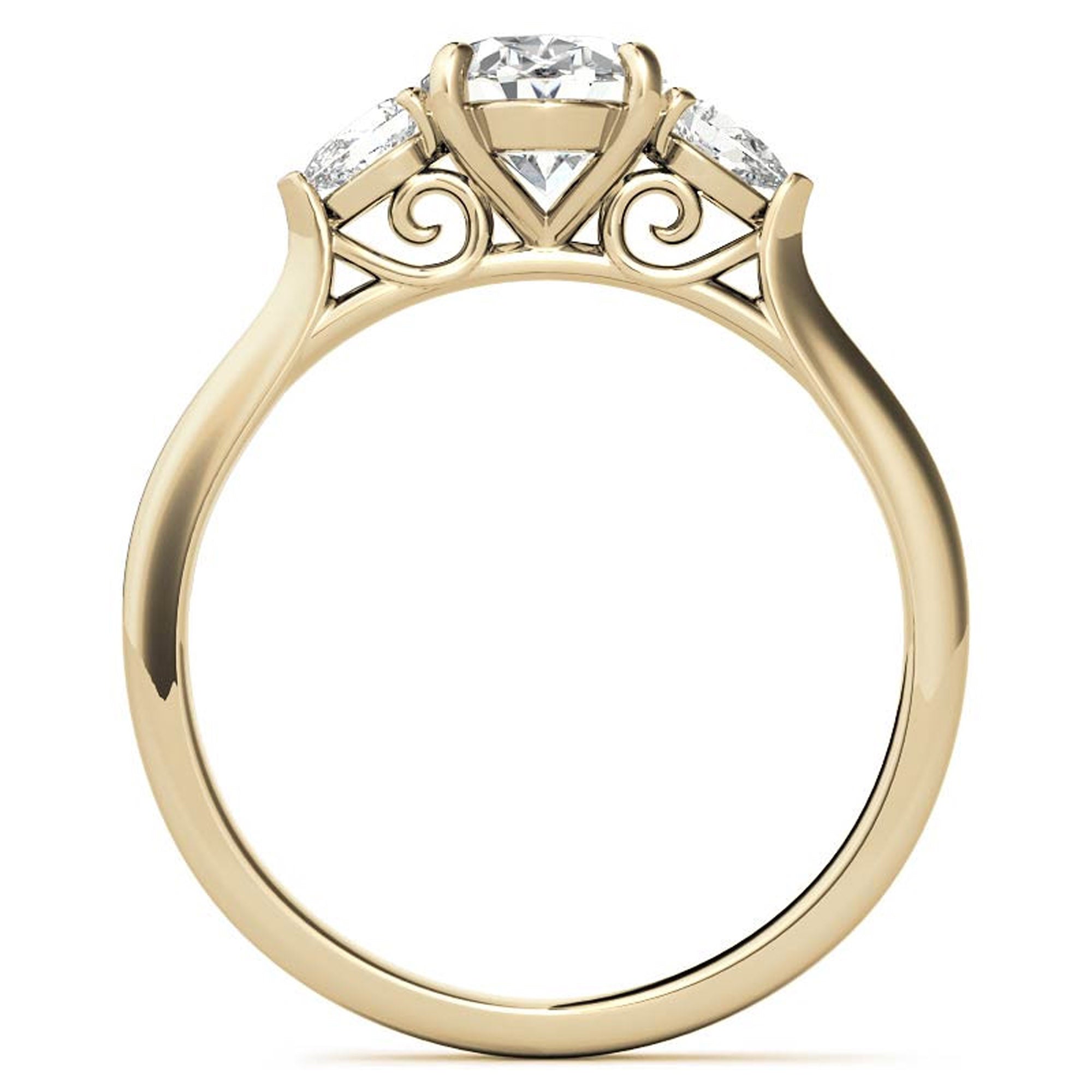 Elegant Classic Sterling Silver Adjustable Oval-Cut Three-Stone Yellow Gold Ring for Women