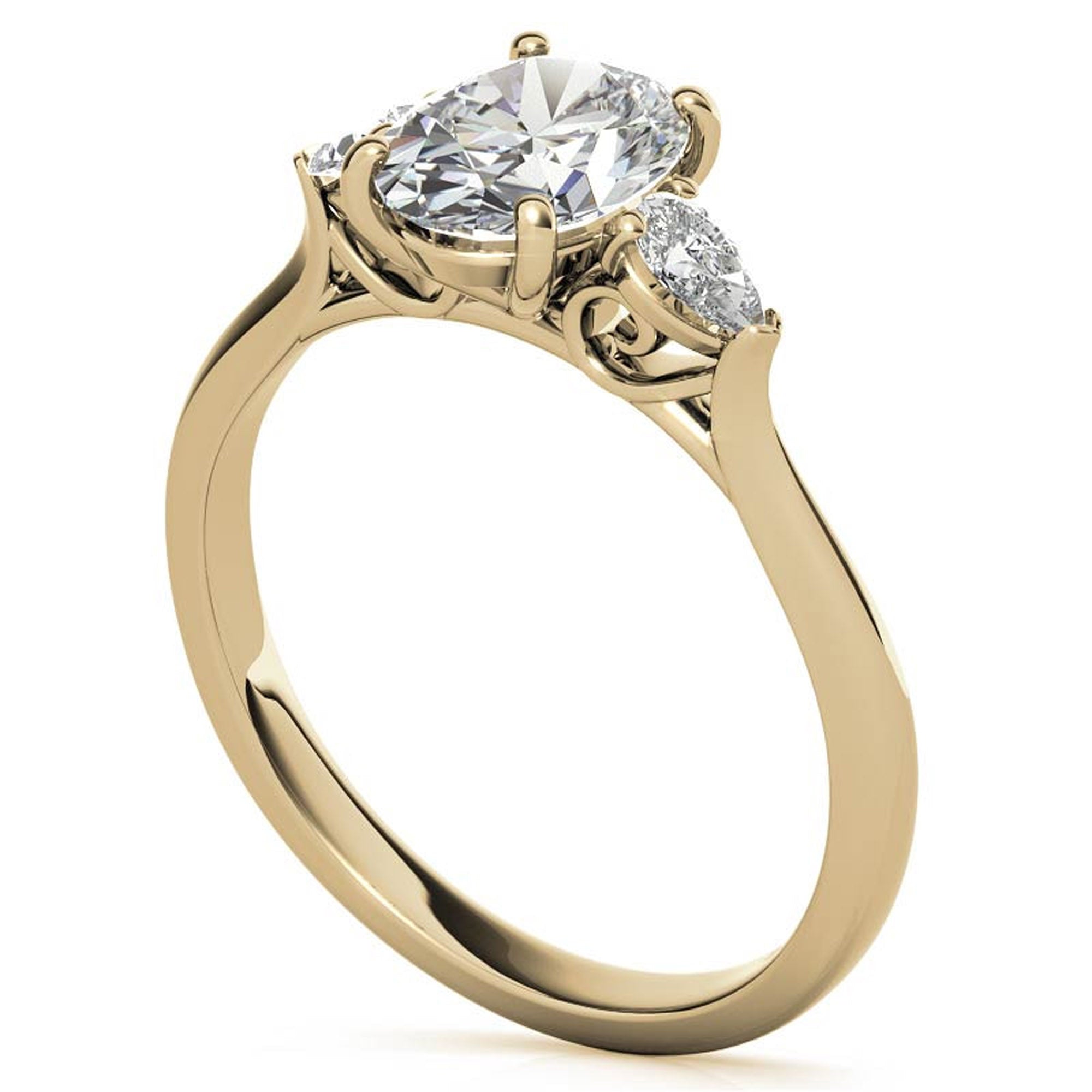 Elegant Classic Sterling Silver Adjustable Oval-Cut Three-Stone Yellow Gold Ring for Women