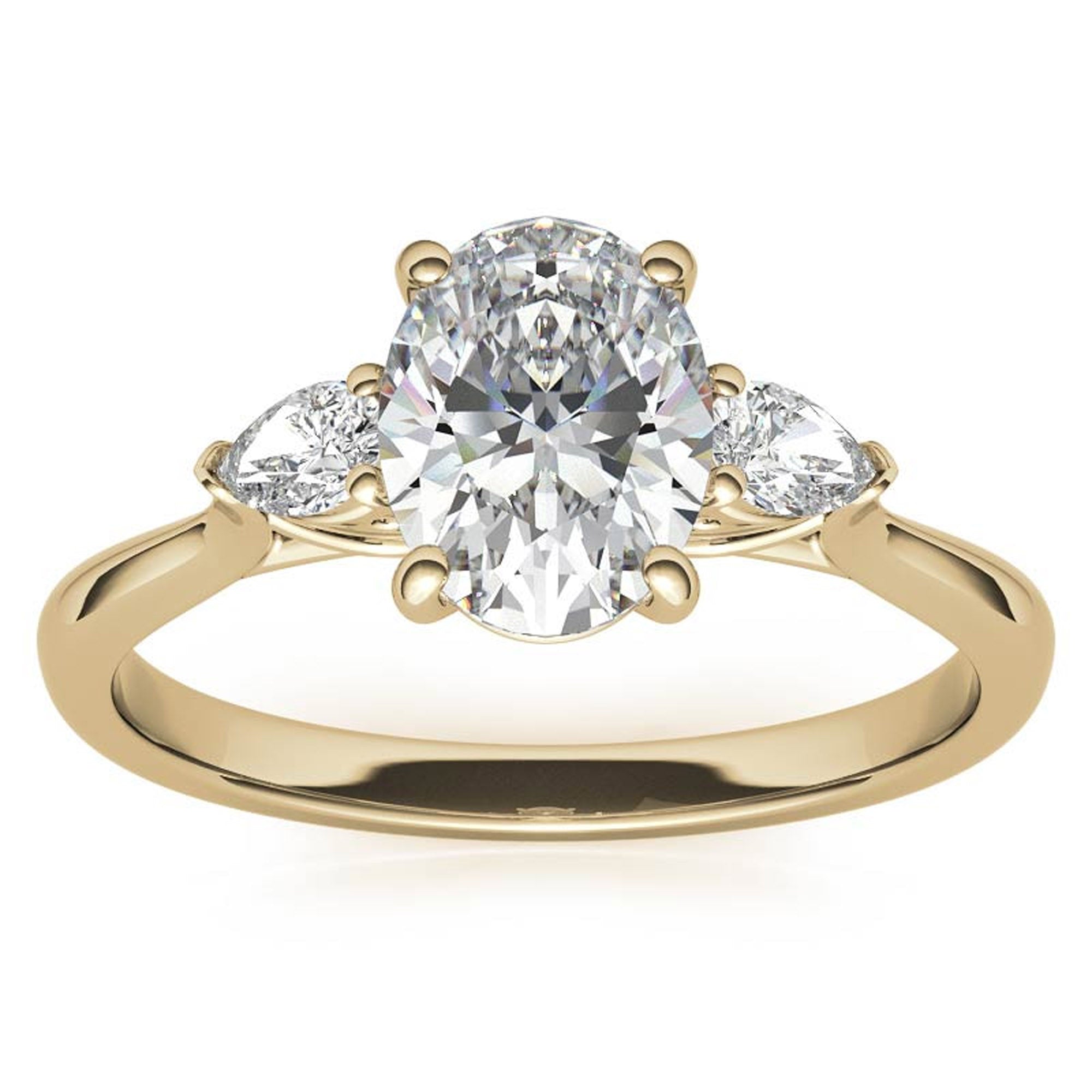 Elegant Classic Sterling Silver Adjustable Oval-Cut Three-Stone Yellow Gold Ring for Women