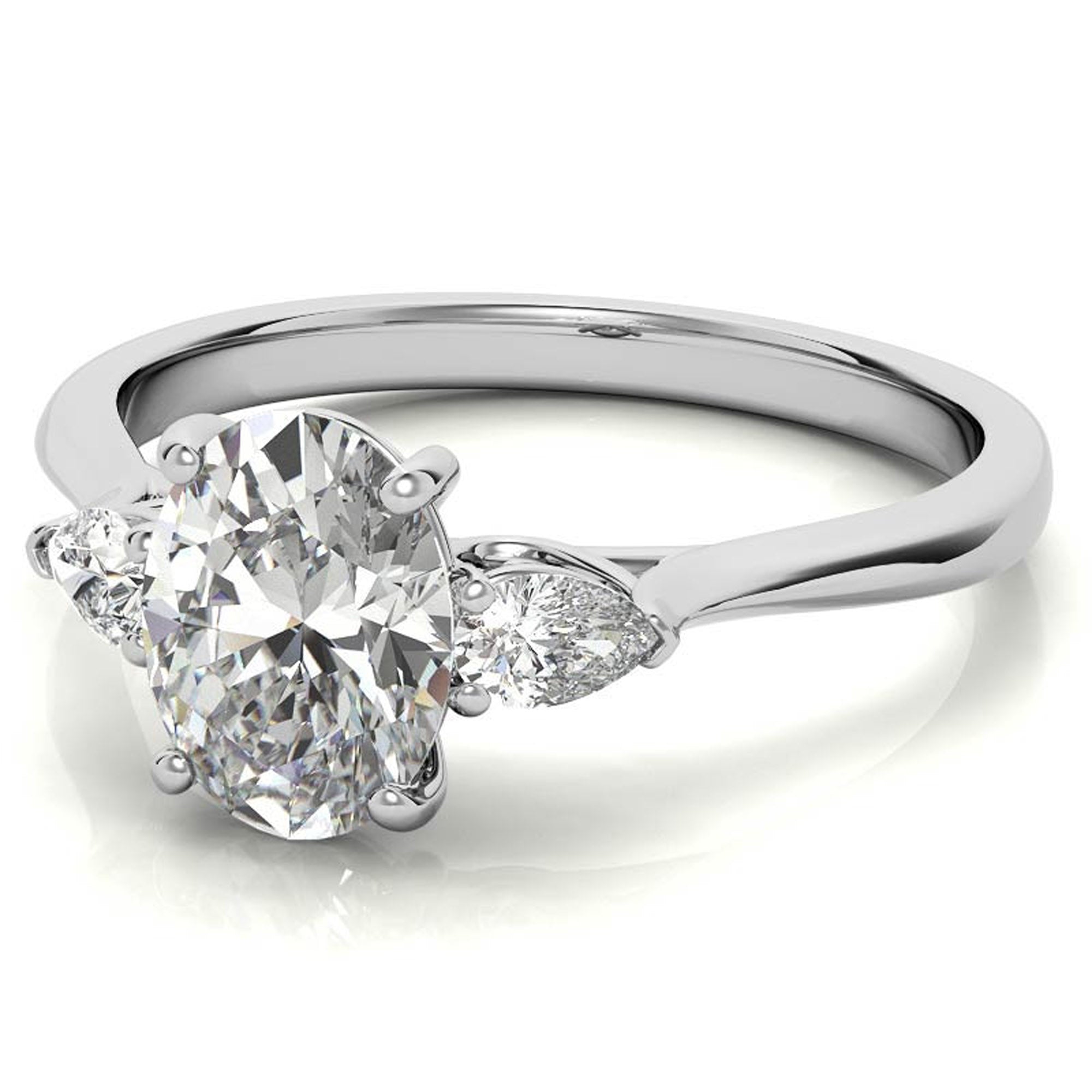 Elegant Classic Sterling Silver Adjustable Oval-Cut Three-Stone White Gold Ring for Women