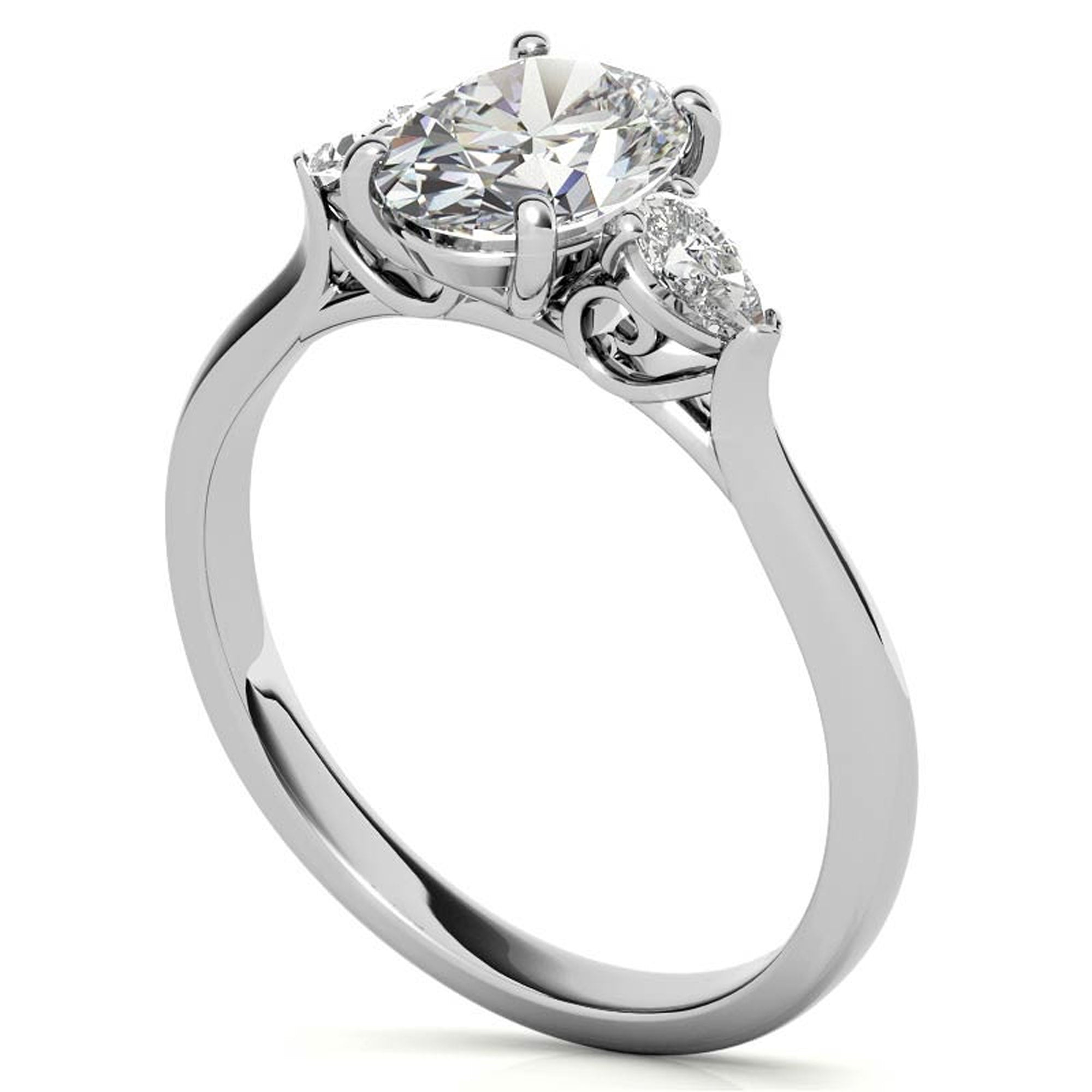 Elegant Classic Sterling Silver Adjustable Oval-Cut Three-Stone White Gold Ring for Women