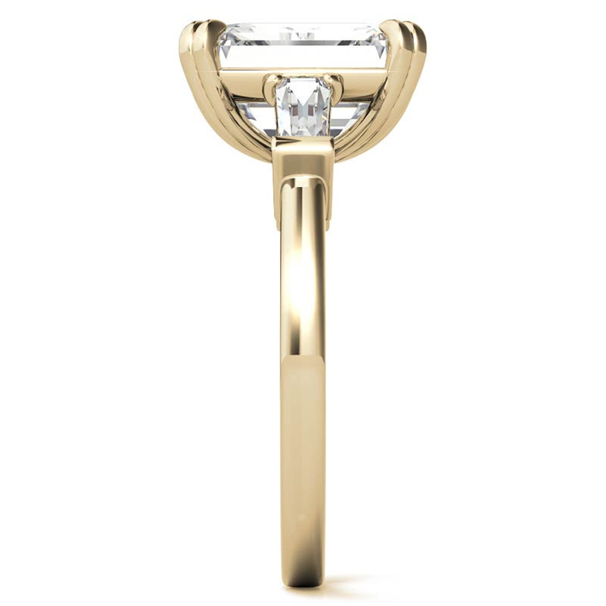 Adjustable Engagement Sterling Silver Yellow Gold Three-Stone Emerald-Cut with Baguette Ring For Woman