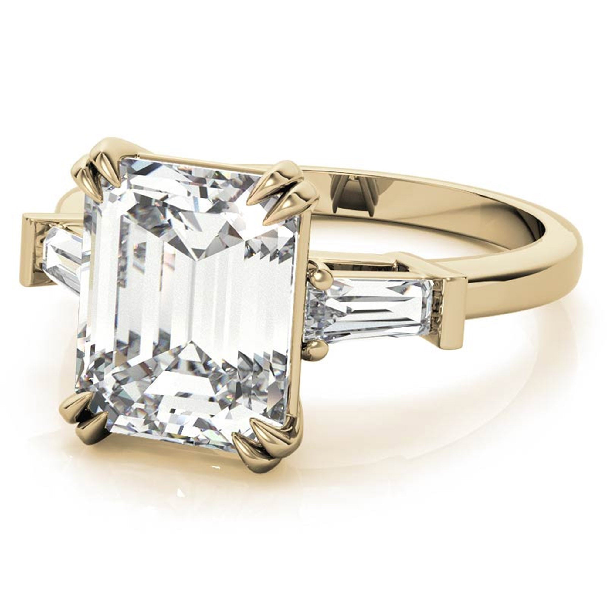 Adjustable Engagement Sterling Silver Yellow Gold Three-Stone Emerald-Cut with Baguette Ring For Woman