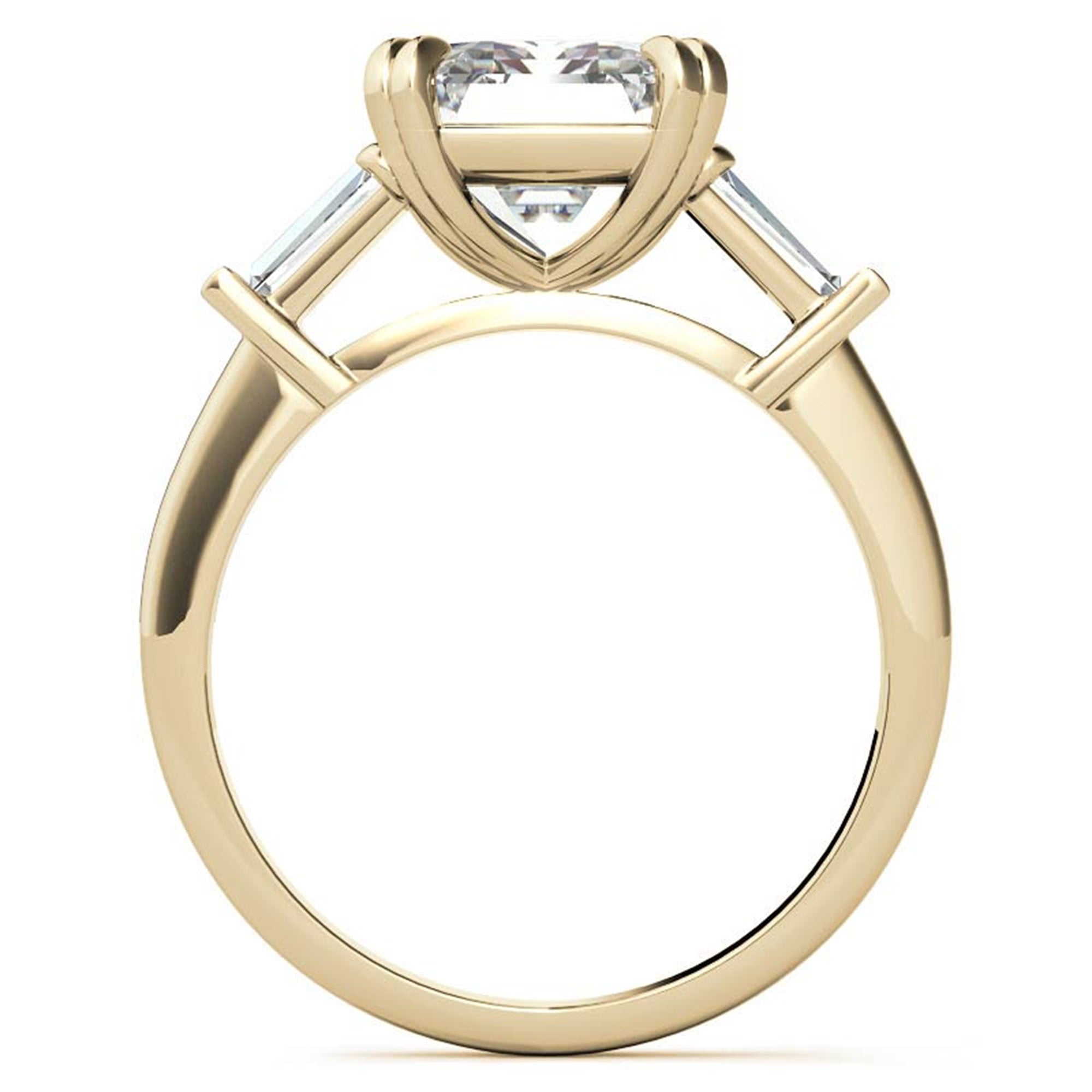 Adjustable Engagement Sterling Silver Yellow Gold Three-Stone Emerald-Cut with Baguette Ring For Woman
