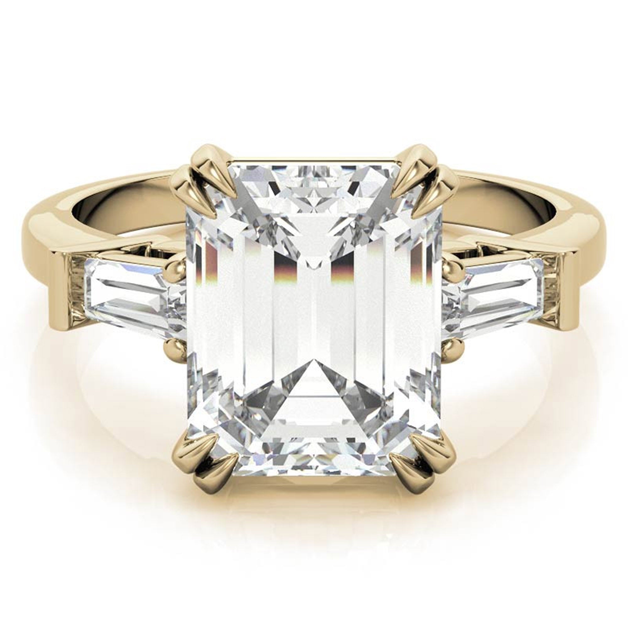 Adjustable Engagement Sterling Silver Yellow Gold Three-Stone Emerald-Cut with Baguette Ring For Woman