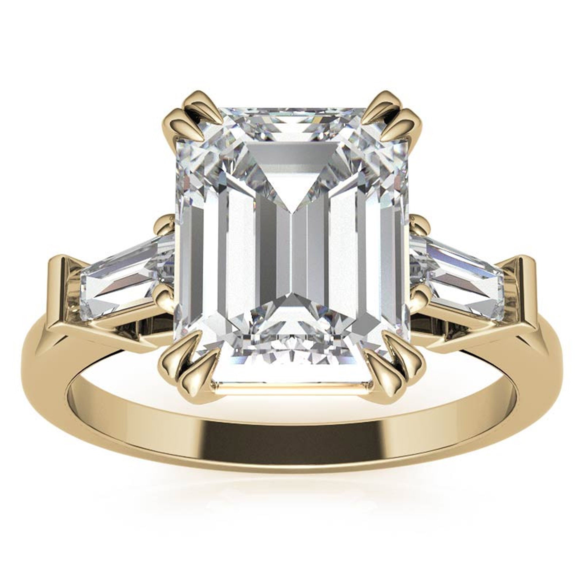 Adjustable Engagement Sterling Silver Yellow Gold Three-Stone Emerald-Cut with Baguette Ring For Woman