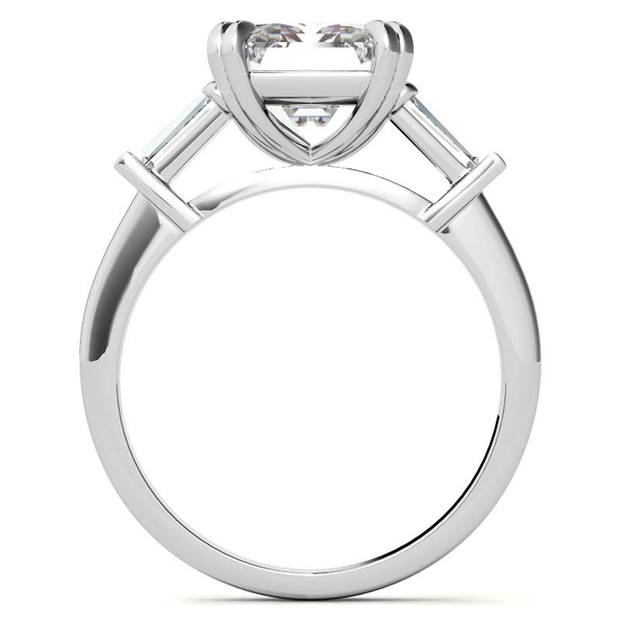 Adjustable Engagement Sterling Silver White Gold Three-Stone Emerald-Cut with Baguette Ring For Woman