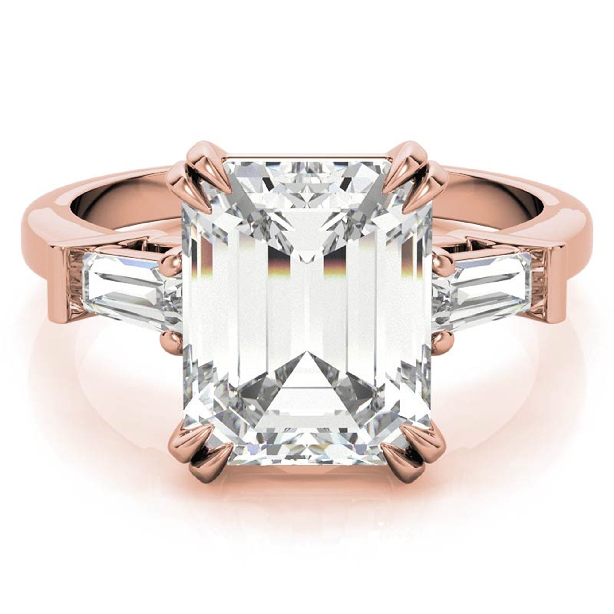 Adjustable Engagement Sterling Silver Rose Gold Three-Stone Emerald-Cut with Baguette Ring For Woman