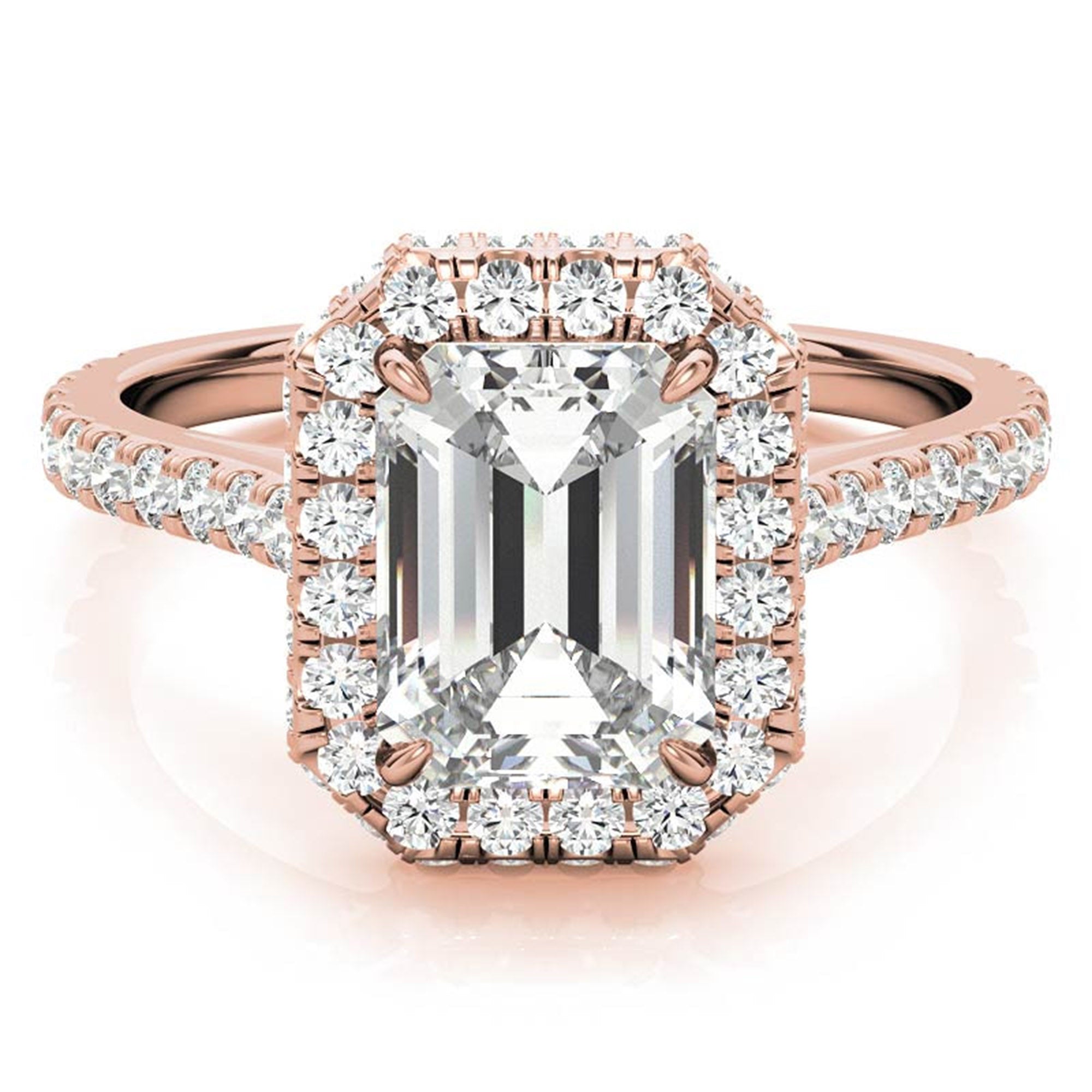 Adjustable  Sterling Silver Engagement Rose Gold Emerald-Cut Ring For Woman