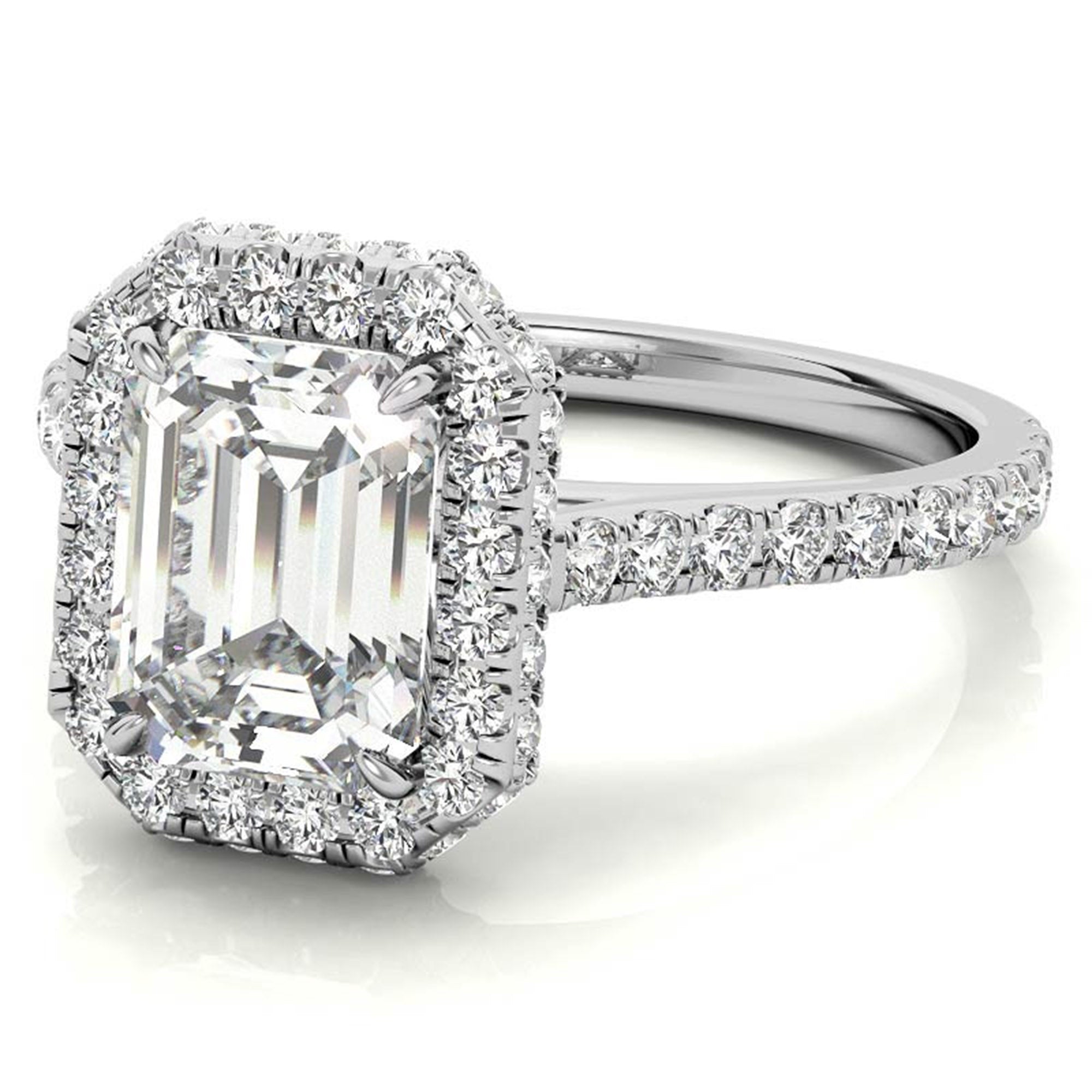 Adjustable  Sterling Silver Engagement White Gold Emerald-Cut Ring For Woman