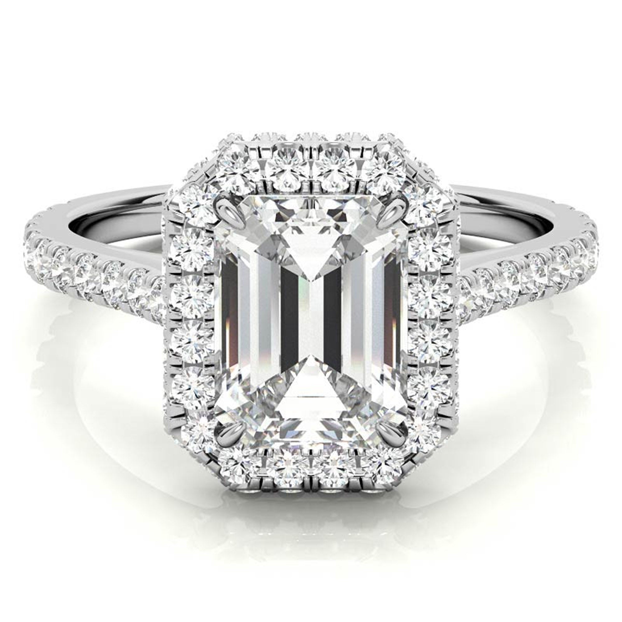 Adjustable  Sterling Silver Engagement White Gold Emerald-Cut Ring For Woman