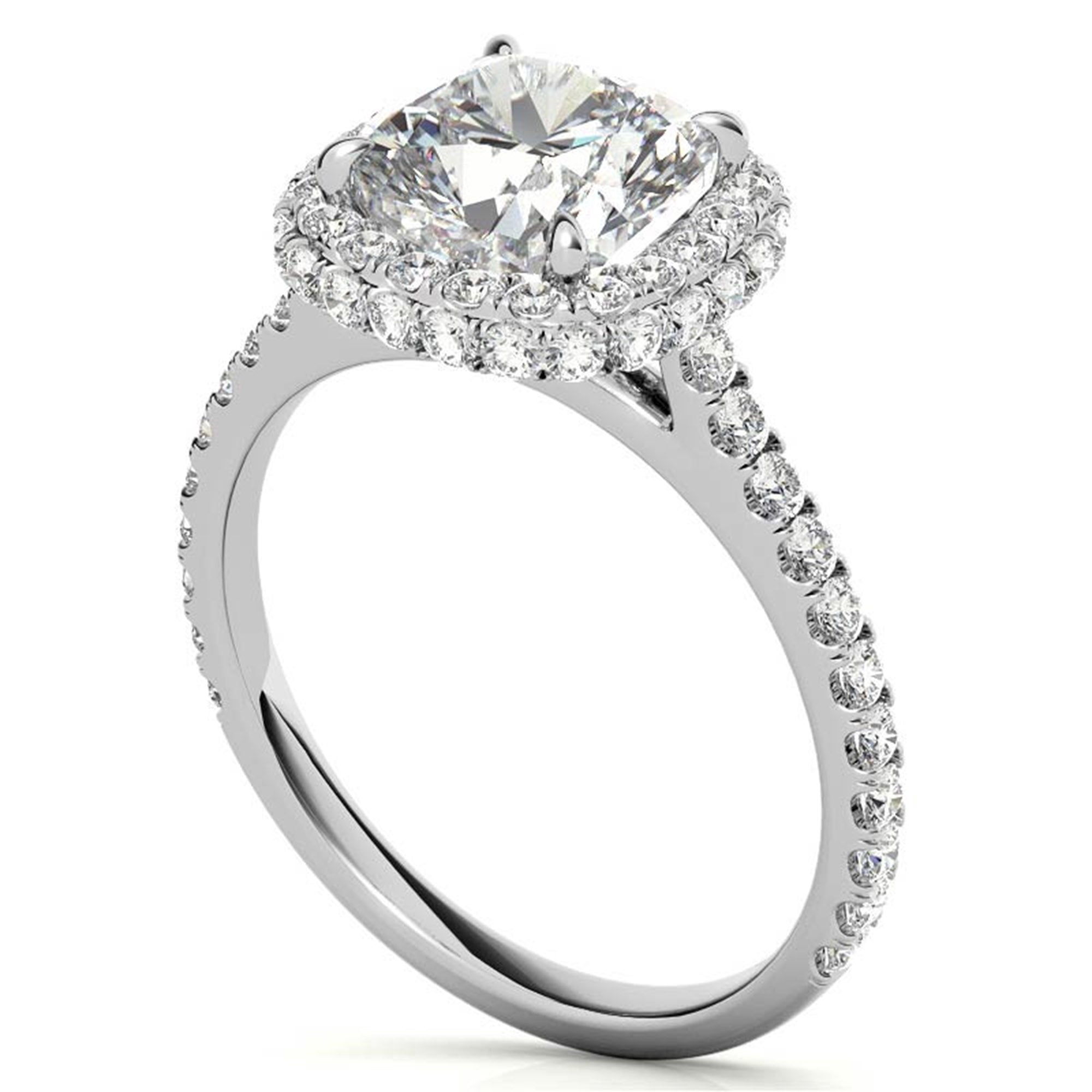 Sterling Silver Sparkling Adjustable Cushion-Cut White Gold Halo Engagement Ring For Women