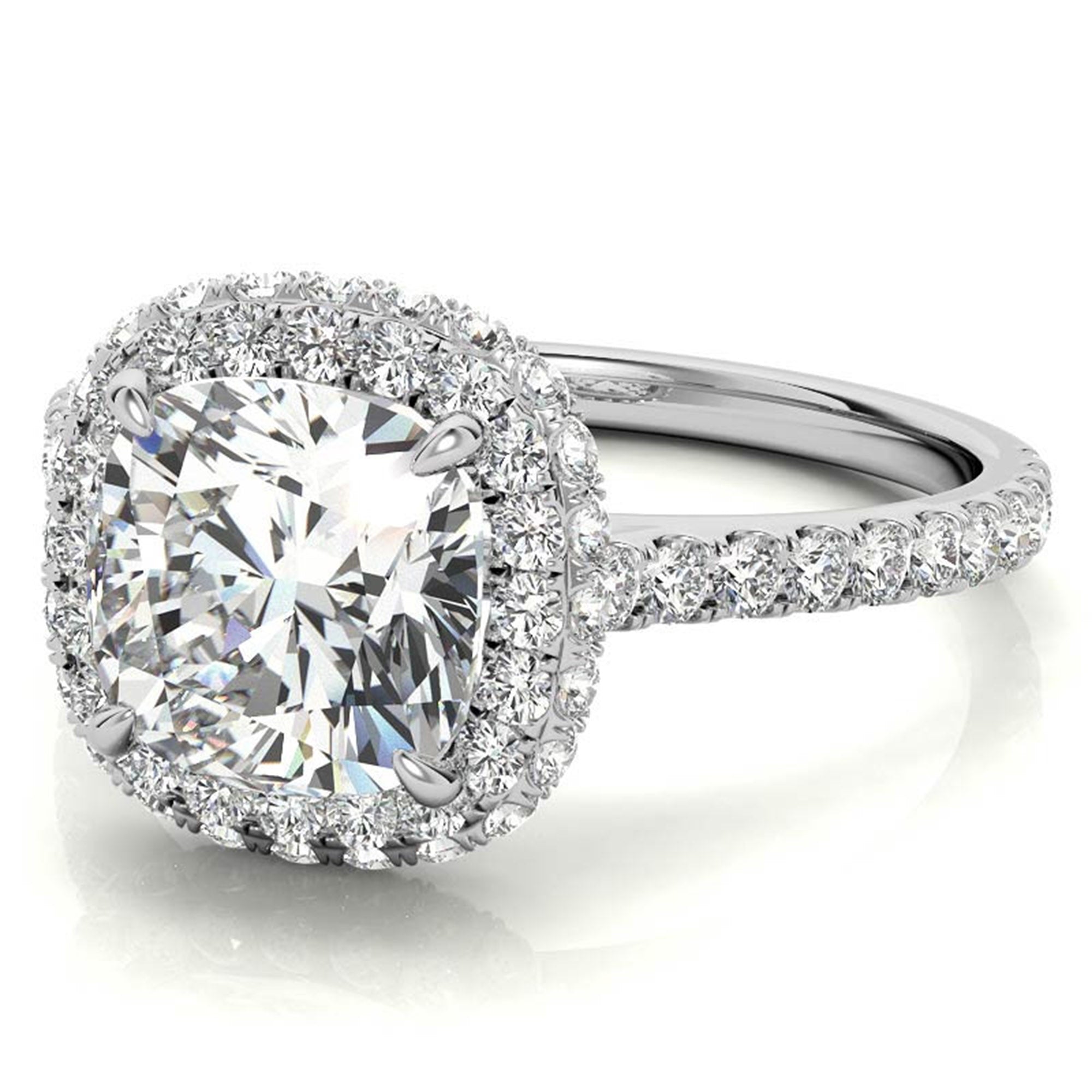 Sterling Silver Sparkling Adjustable Cushion-Cut White Gold Halo Engagement Ring For Women