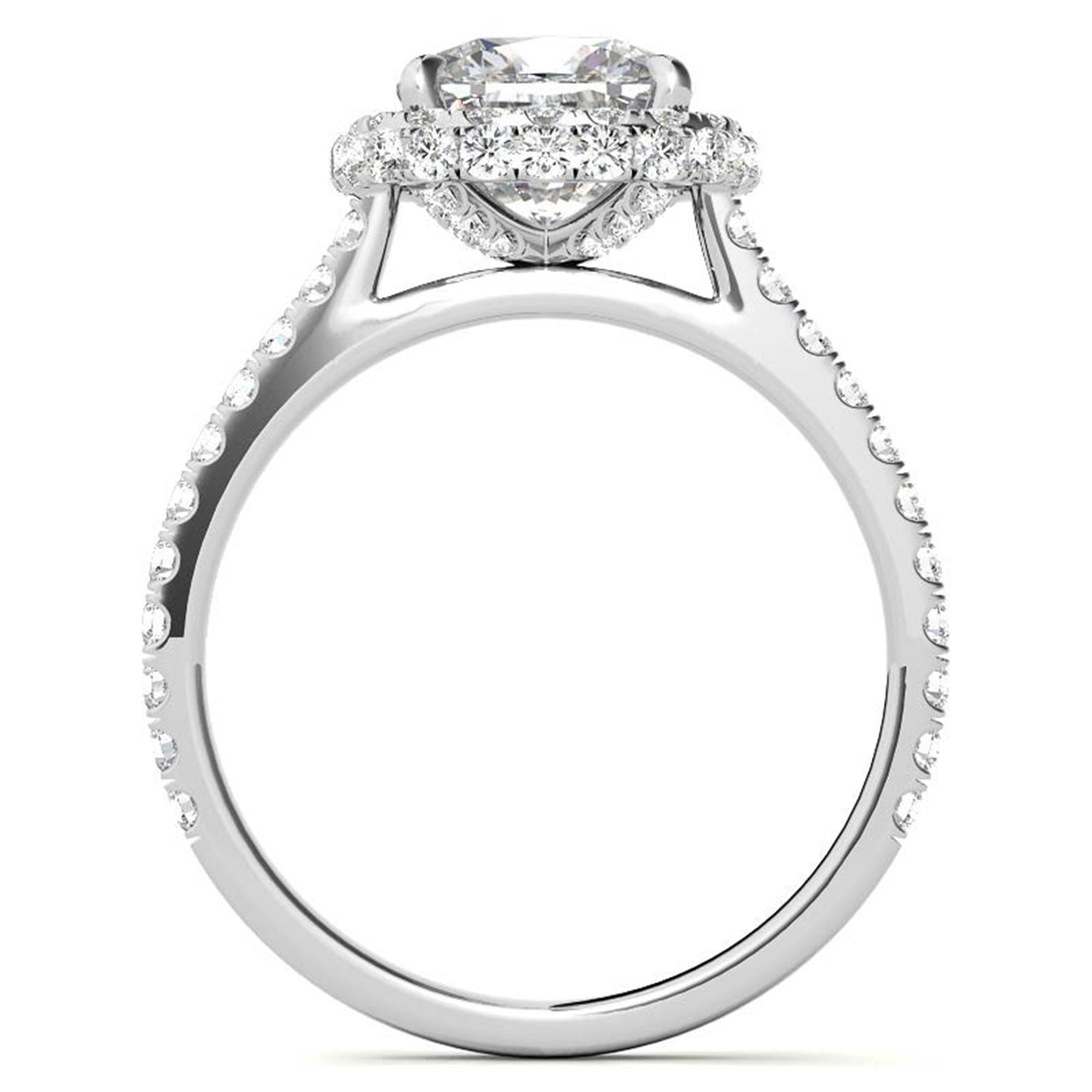Sterling Silver Sparkling Adjustable Cushion-Cut White Gold Halo Engagement Ring For Women