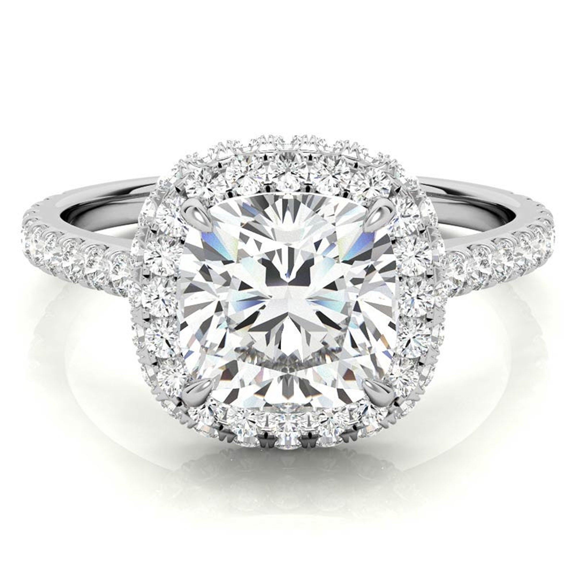 Sterling Silver Sparkling Adjustable Cushion-Cut White Gold Halo Engagement Ring For Women