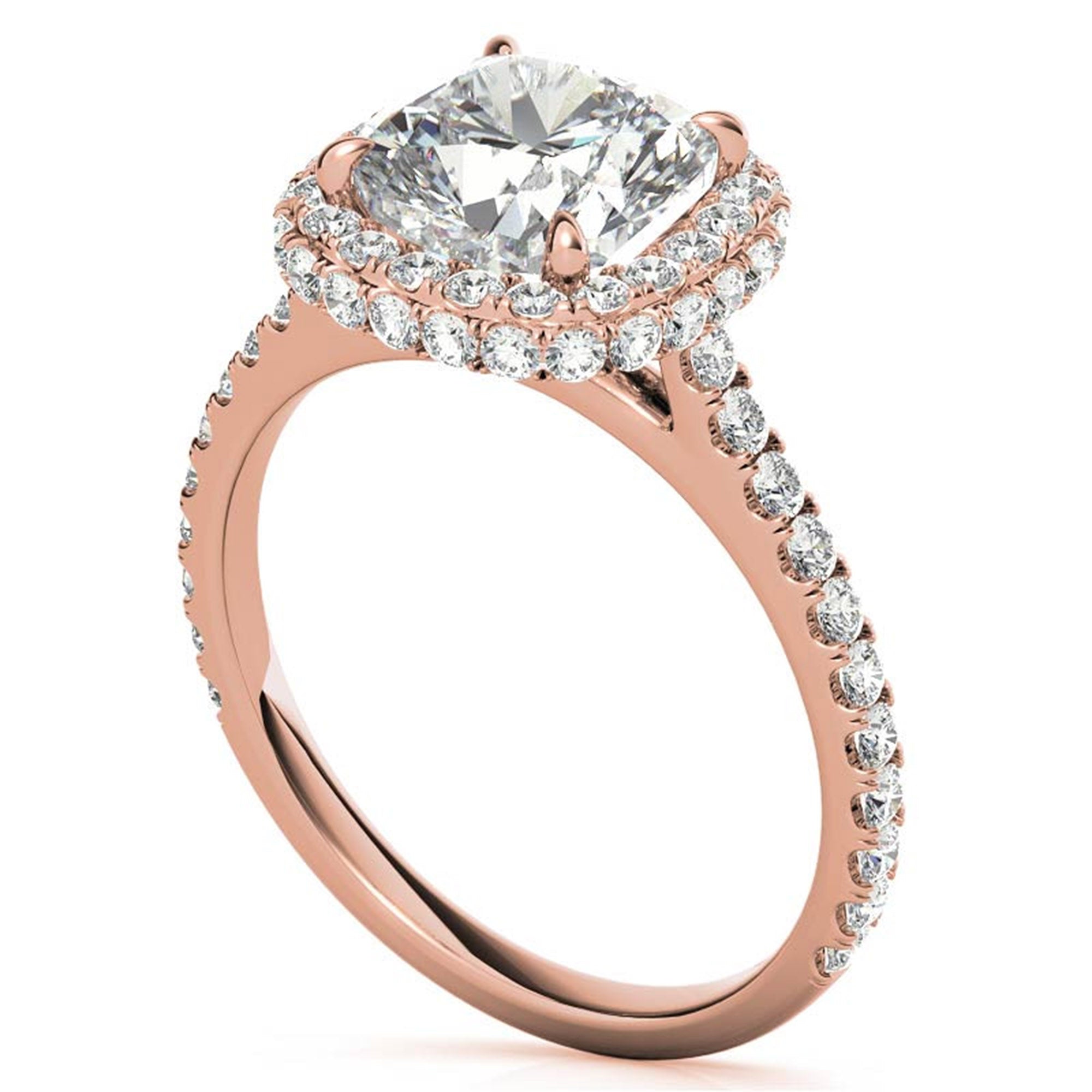 Sterling Silver Sparkling Adjustable Cushion-Cut Rose Gold Halo Engagement Ring For Women