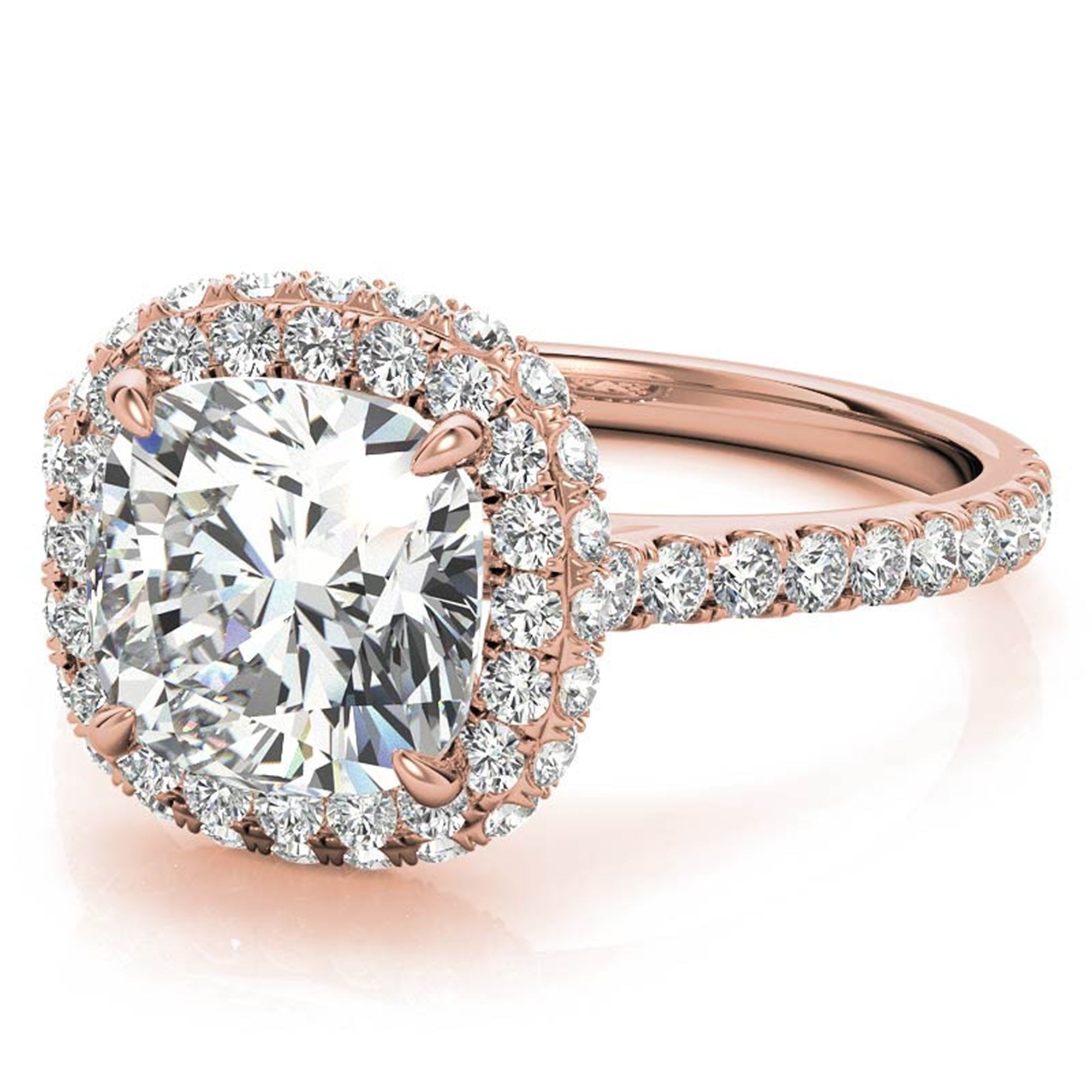 Sterling Silver Sparkling Adjustable Cushion-Cut Rose Gold Halo Engagement Ring For Women
