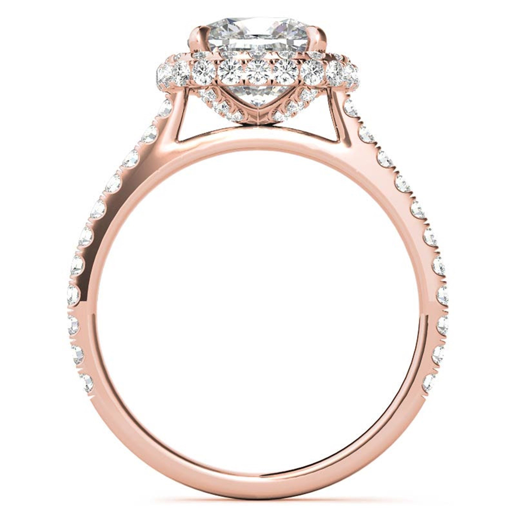 Sterling Silver Sparkling Adjustable Cushion-Cut Rose Gold Halo Engagement Ring For Women