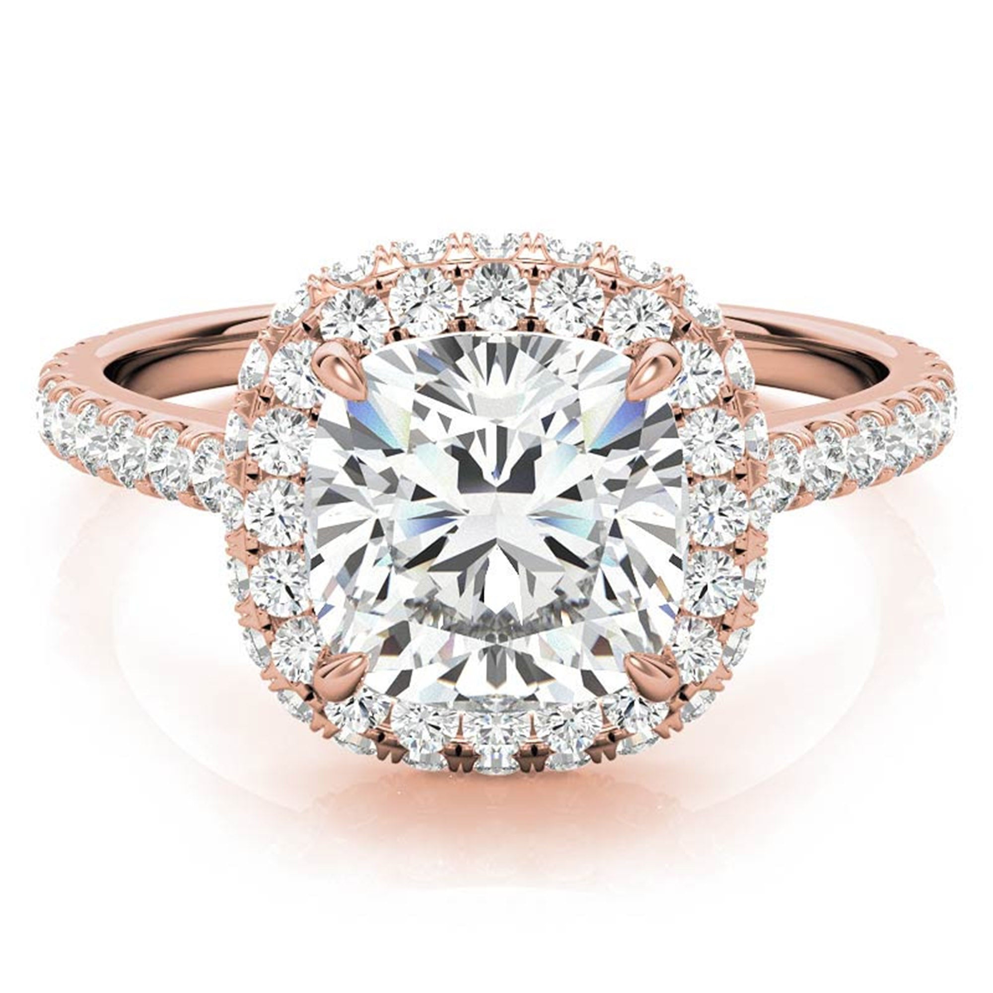 Sterling Silver Sparkling Adjustable Cushion-Cut Rose Gold Halo Engagement Ring For Women