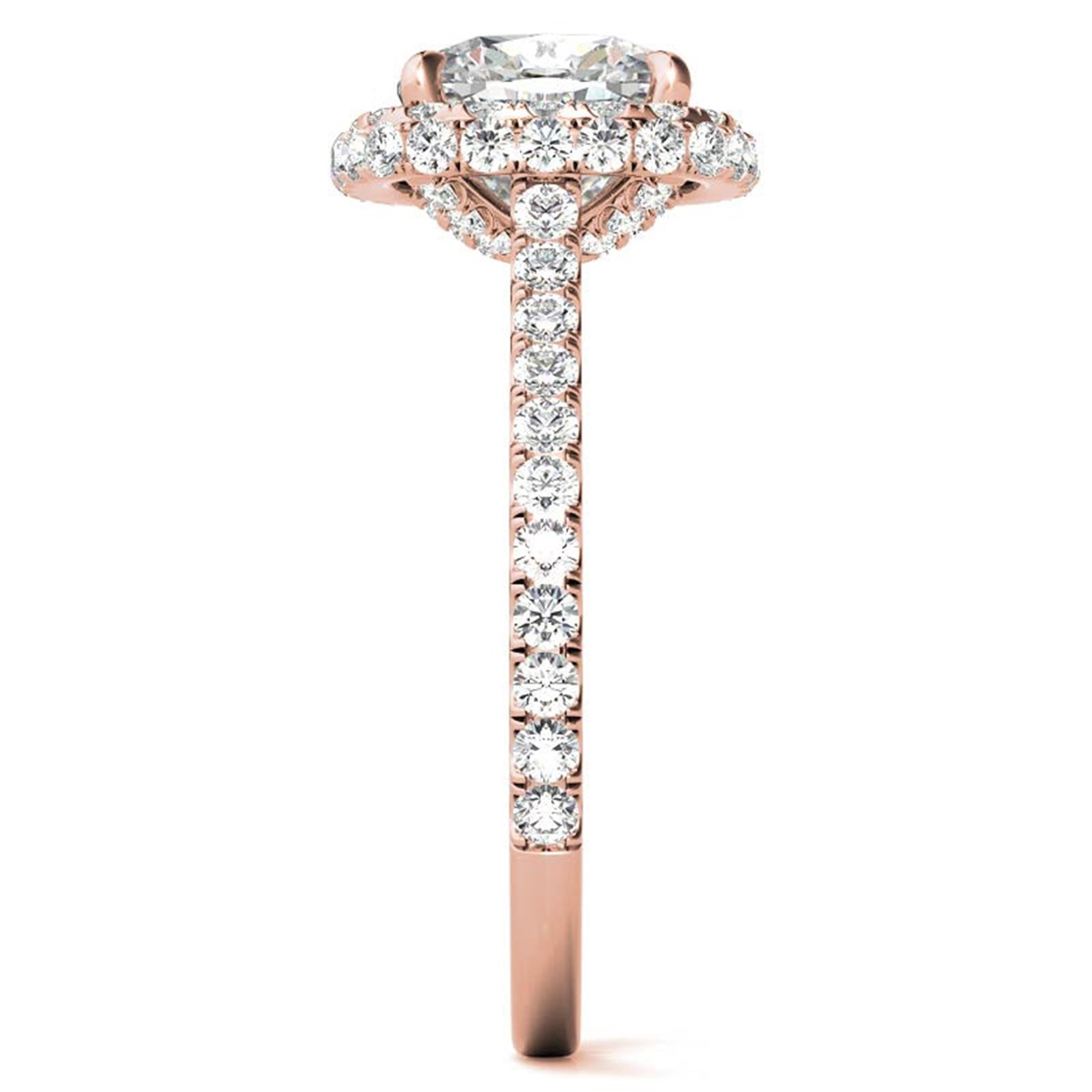 Sterling Silver Sparkling Adjustable Cushion-Cut Rose Gold Halo Engagement Ring For Women