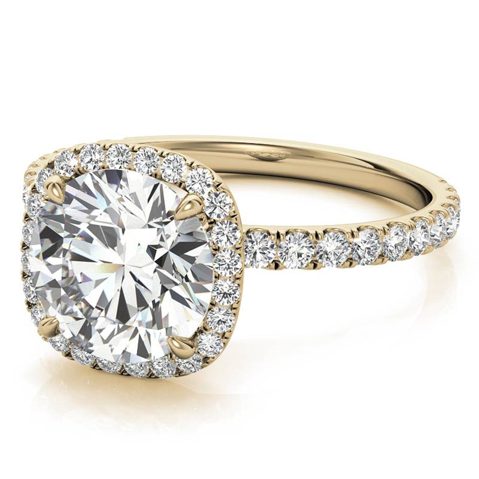 Sterling Silver Luxury Adjustable Cushion-Cut Diamond Yellow Gold Halo Ring For Women