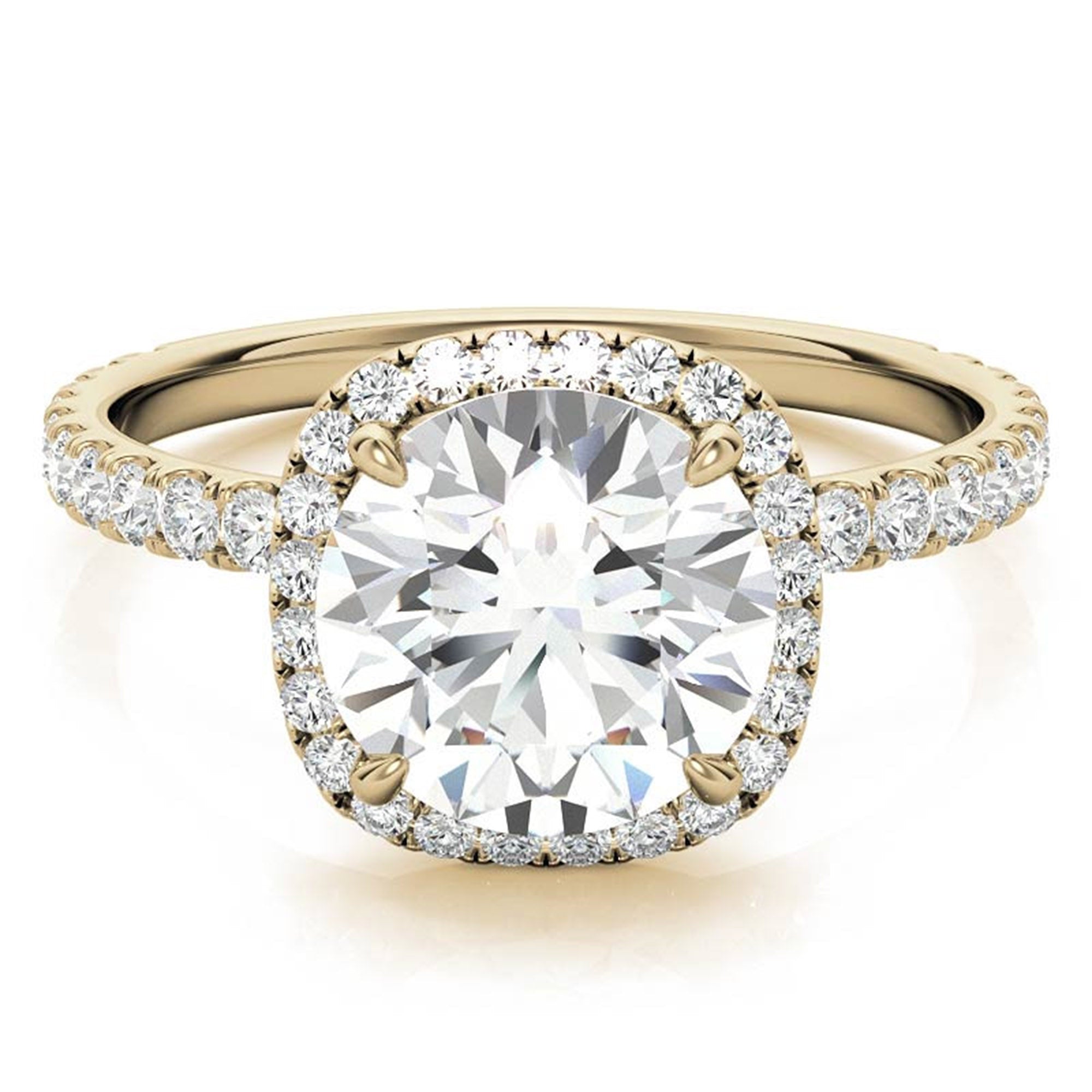 Sterling Silver Luxury Adjustable Cushion-Cut Diamond Yellow Gold Halo Ring For Women