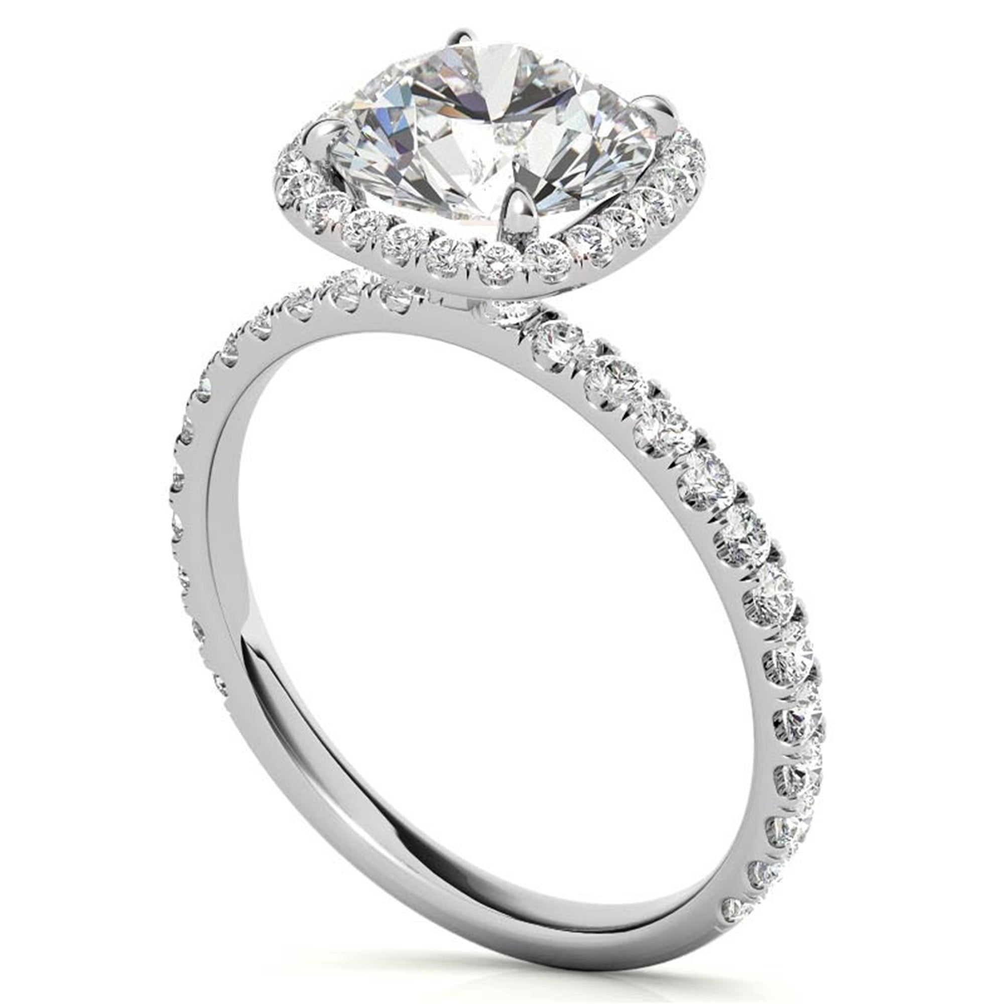 Sterling Silver Luxury Adjustable Cushion-Cut Diamond White Gold Halo Ring For Women