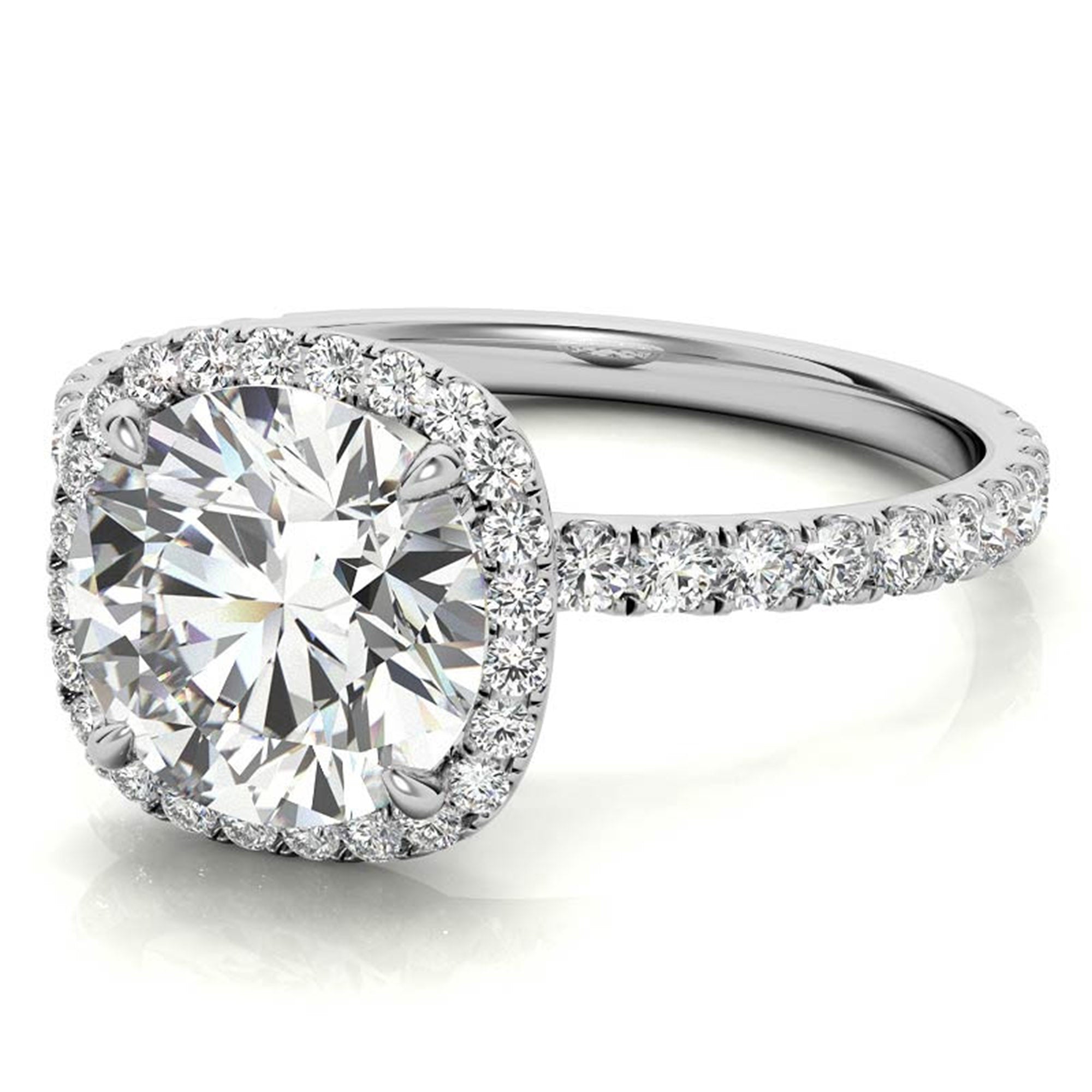 Sterling Silver Luxury Adjustable Cushion-Cut Diamond White Gold Halo Ring For Women