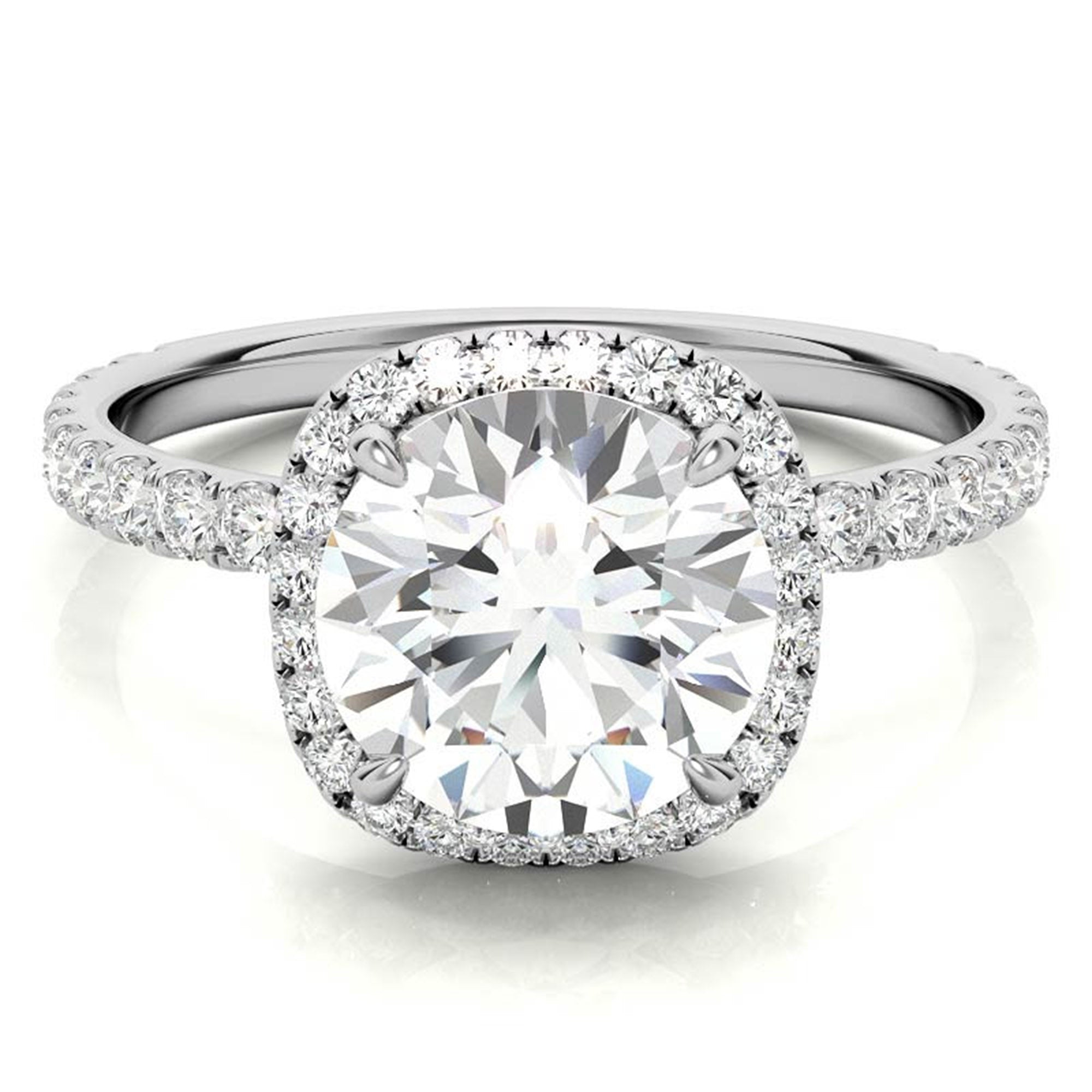 Sterling Silver Luxury Adjustable Cushion-Cut Diamond White Gold Halo Ring For Women