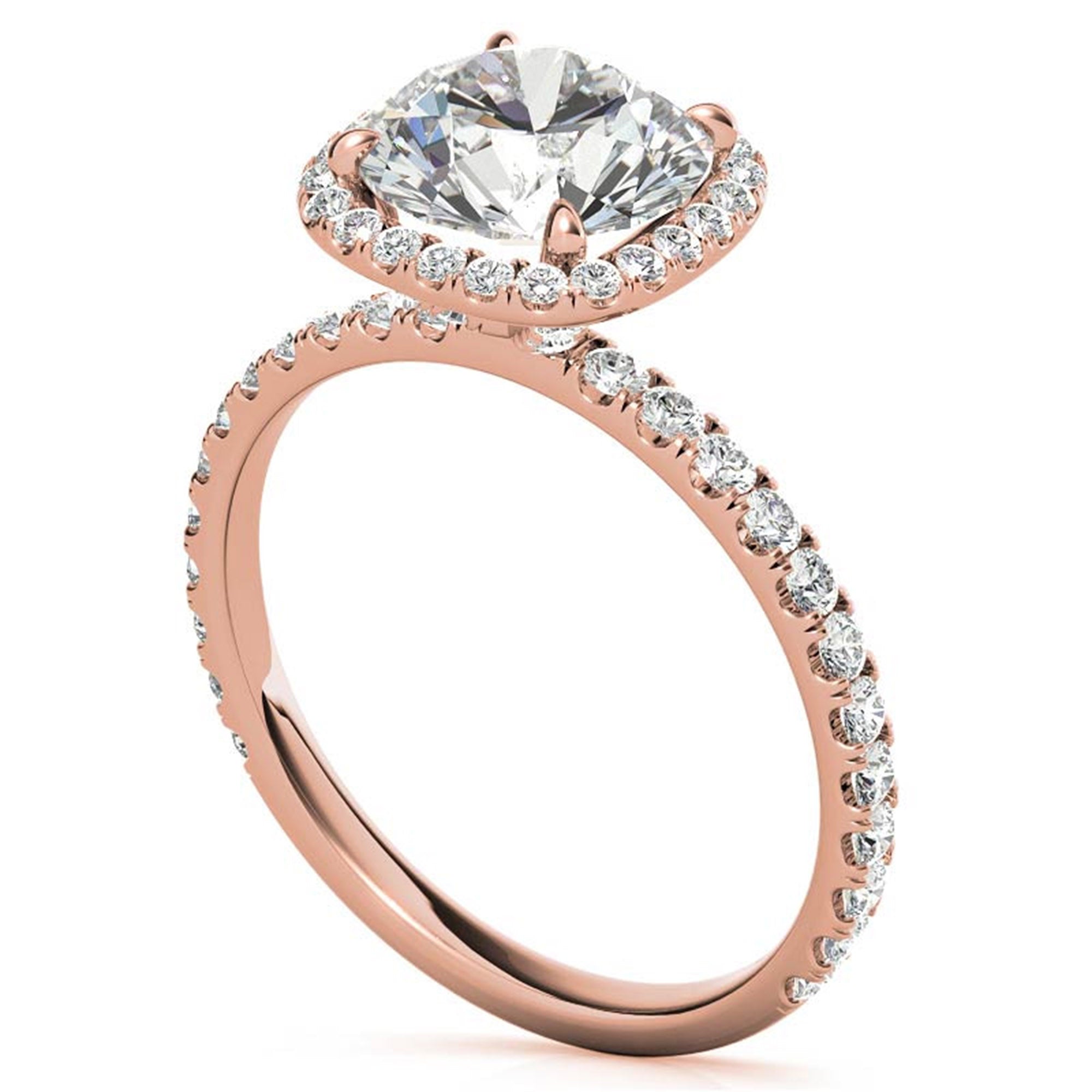 Sterling Silver Luxury Adjustable Cushion-Cut Diamond Rose Gold Halo Ring For Women