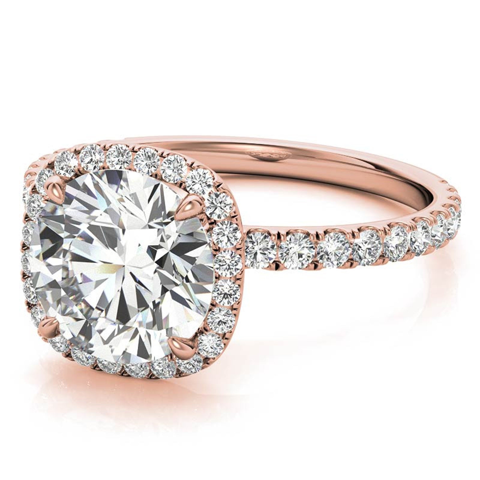 Sterling Silver Luxury Adjustable Cushion-Cut Diamond Rose Gold Halo Ring For Women