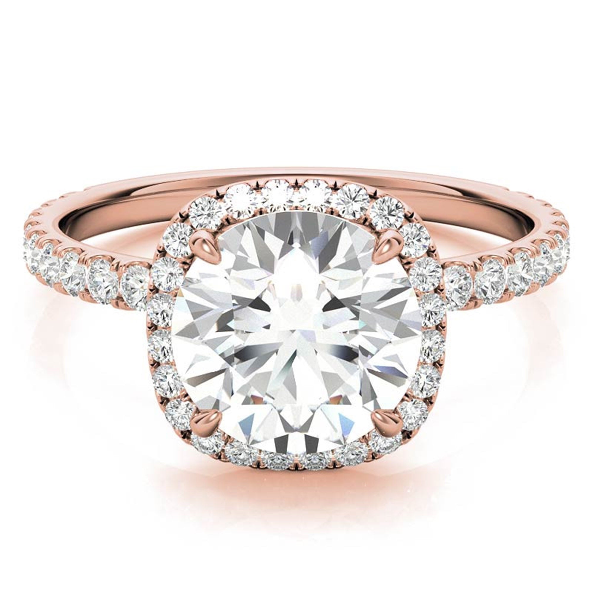 Sterling Silver Luxury Adjustable Cushion-Cut Diamond Rose Gold Halo Ring For Women