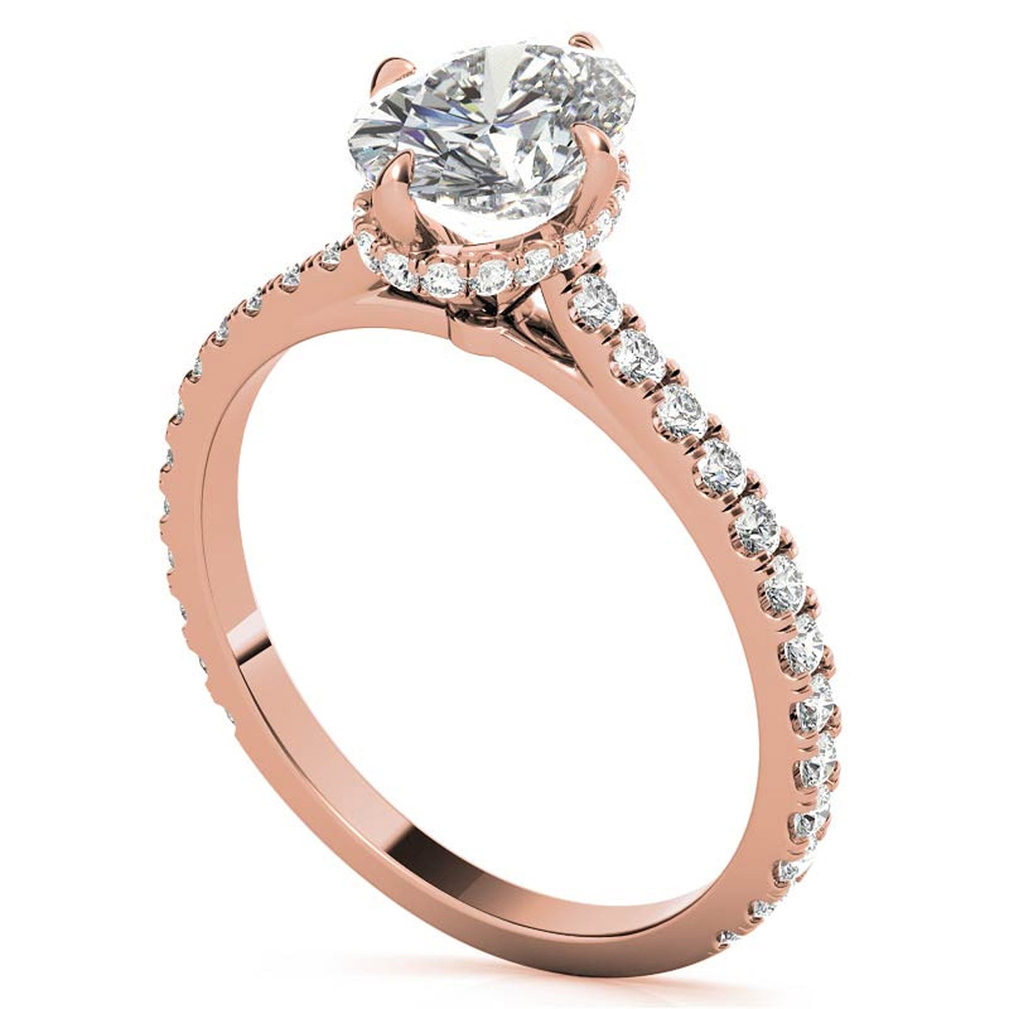 Oval-Cut Pavé Rose Gold-Plated Adjustable 925 Sterling Silver Elegant Engagement Ring For Women