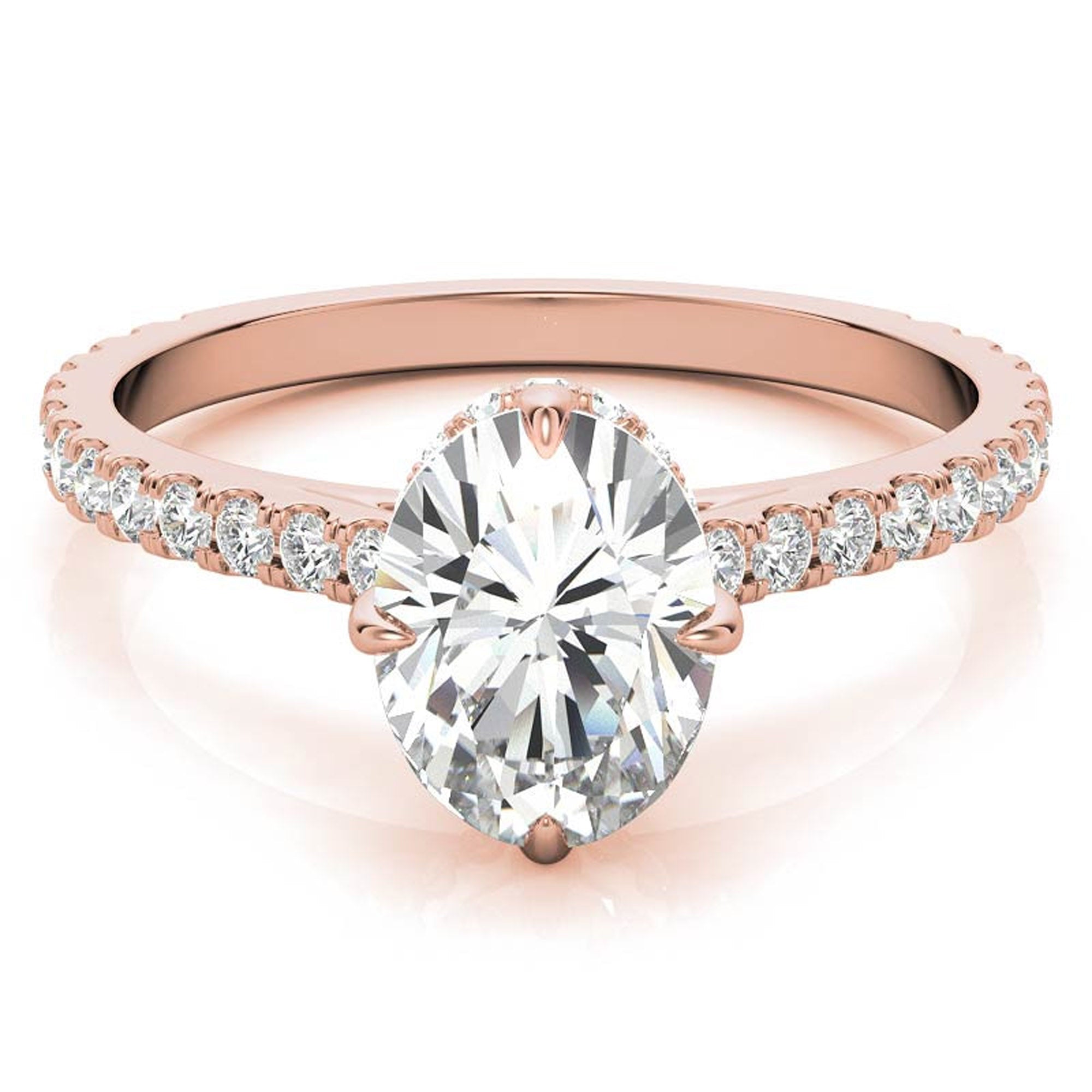 Oval-Cut Pavé Rose Gold-Plated Adjustable 925 Sterling Silver Elegant Engagement Ring For Women