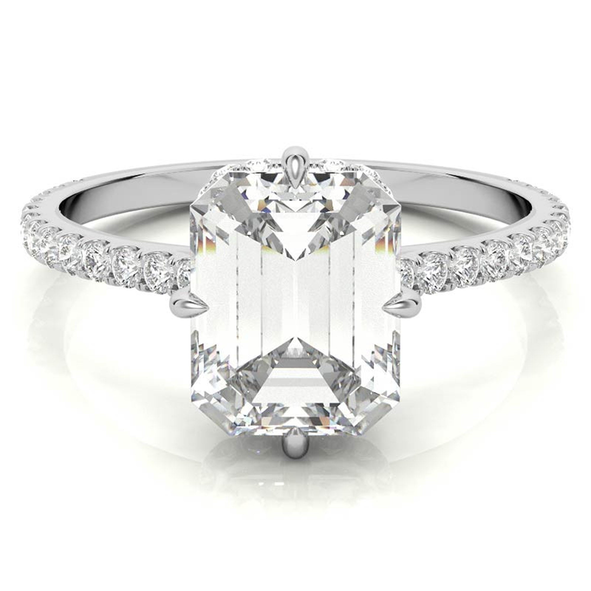 Adjustable Engagement Sterling Silver White Gold Emerald Cut Ring For Woman