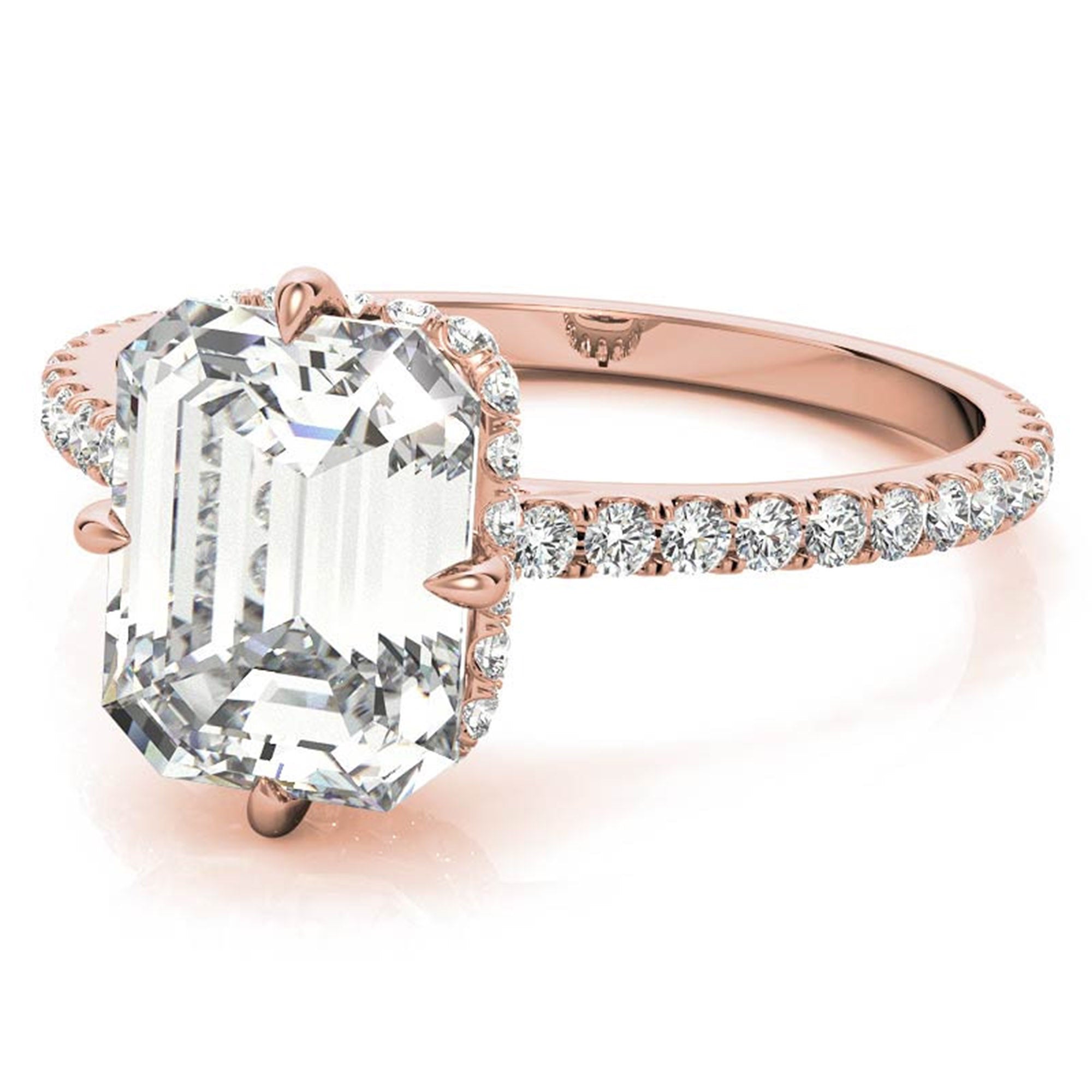 Adjustable Engagement Sterling Silver Rose Gold Emerald Cut Ring For Woman