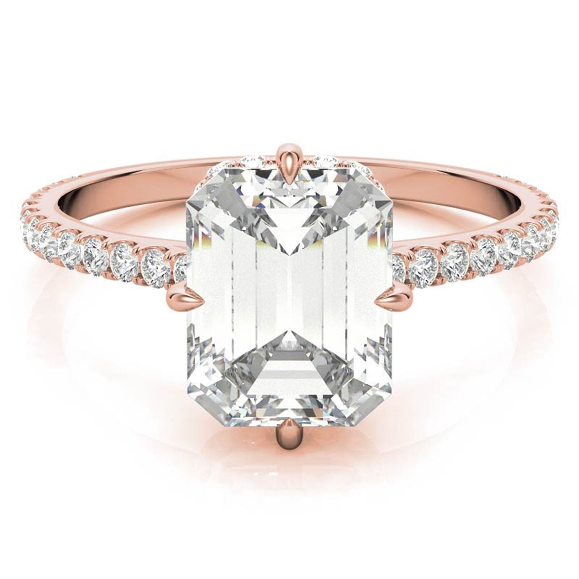 Adjustable Engagement Sterling Silver Rose Gold Emerald Cut Ring For Woman