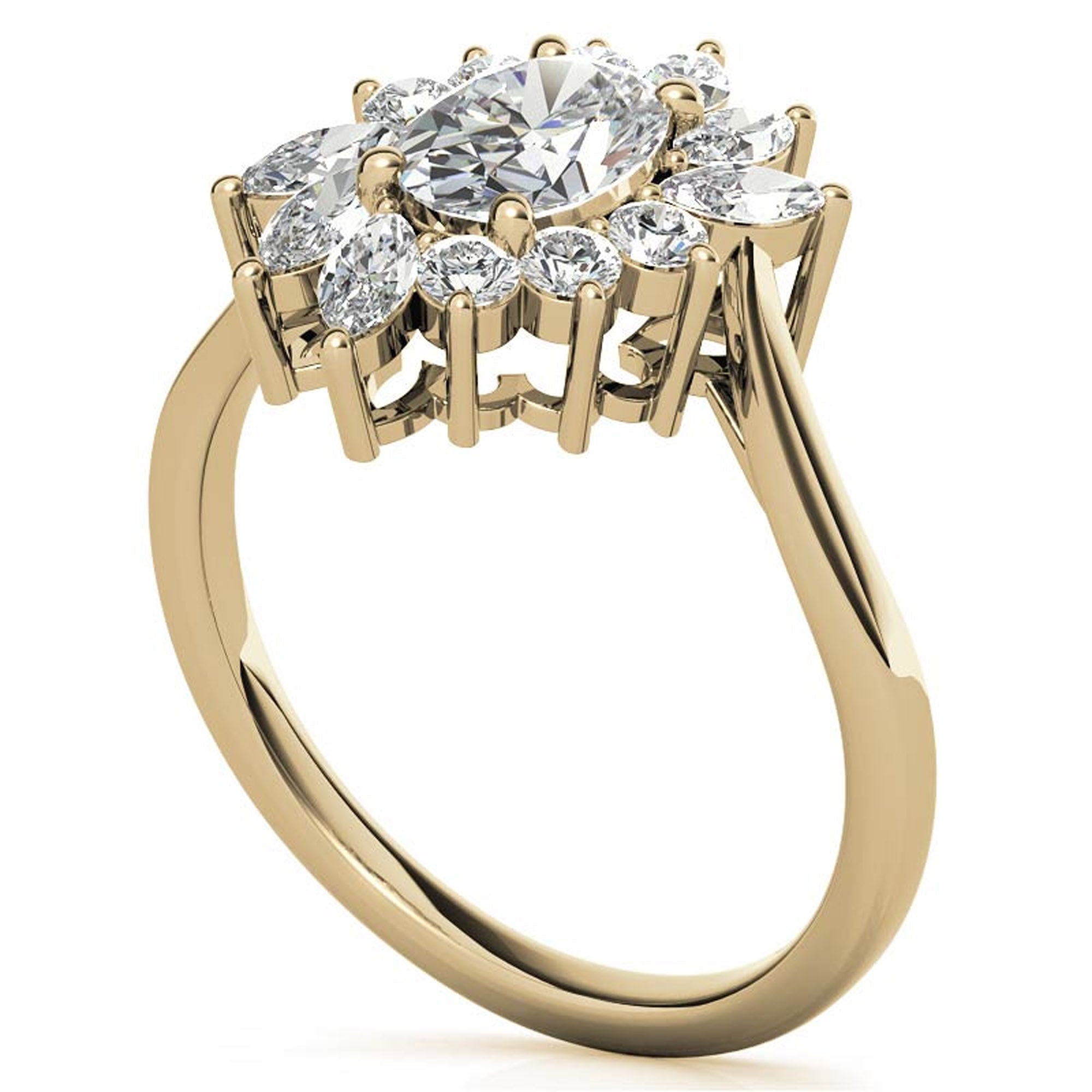 Stunning Oval Halo Ring - Adjustable Sterling Silver with Yellow Gold Plating
