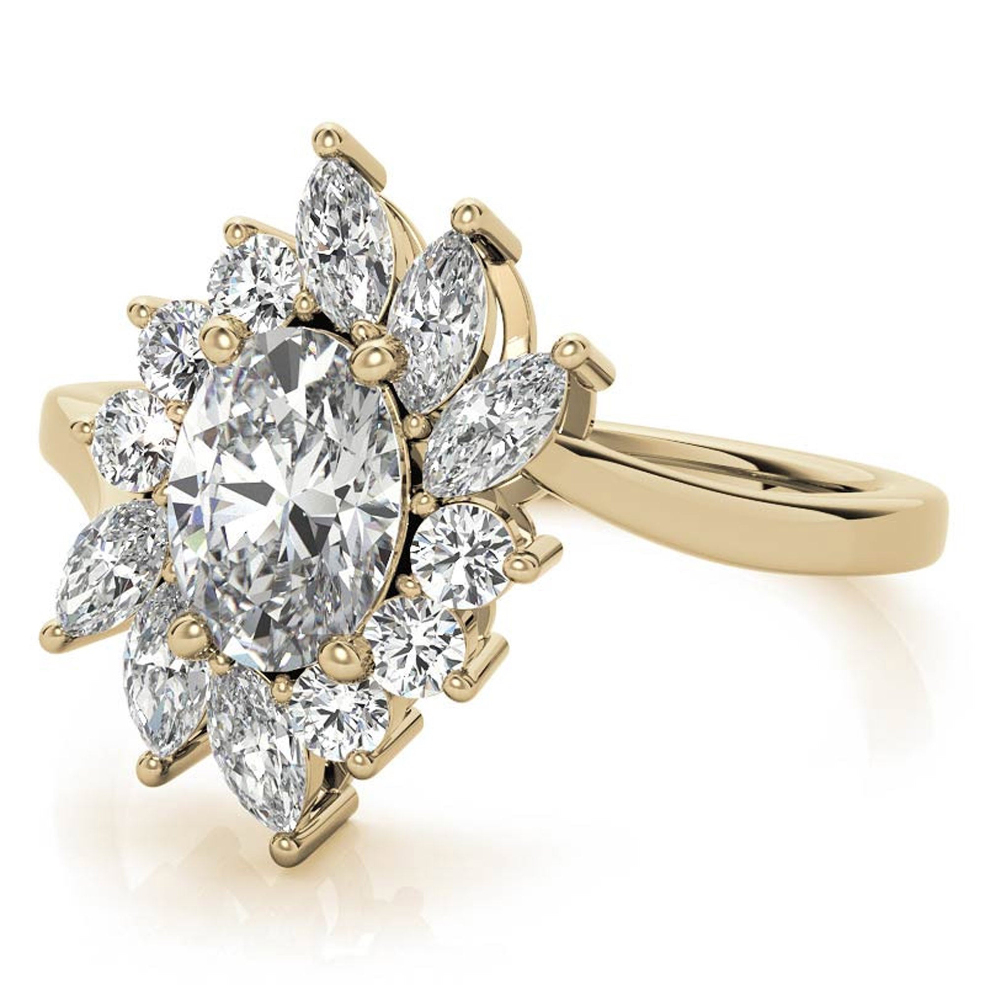 Stunning Oval Halo Ring - Adjustable Sterling Silver with Yellow Gold Plating