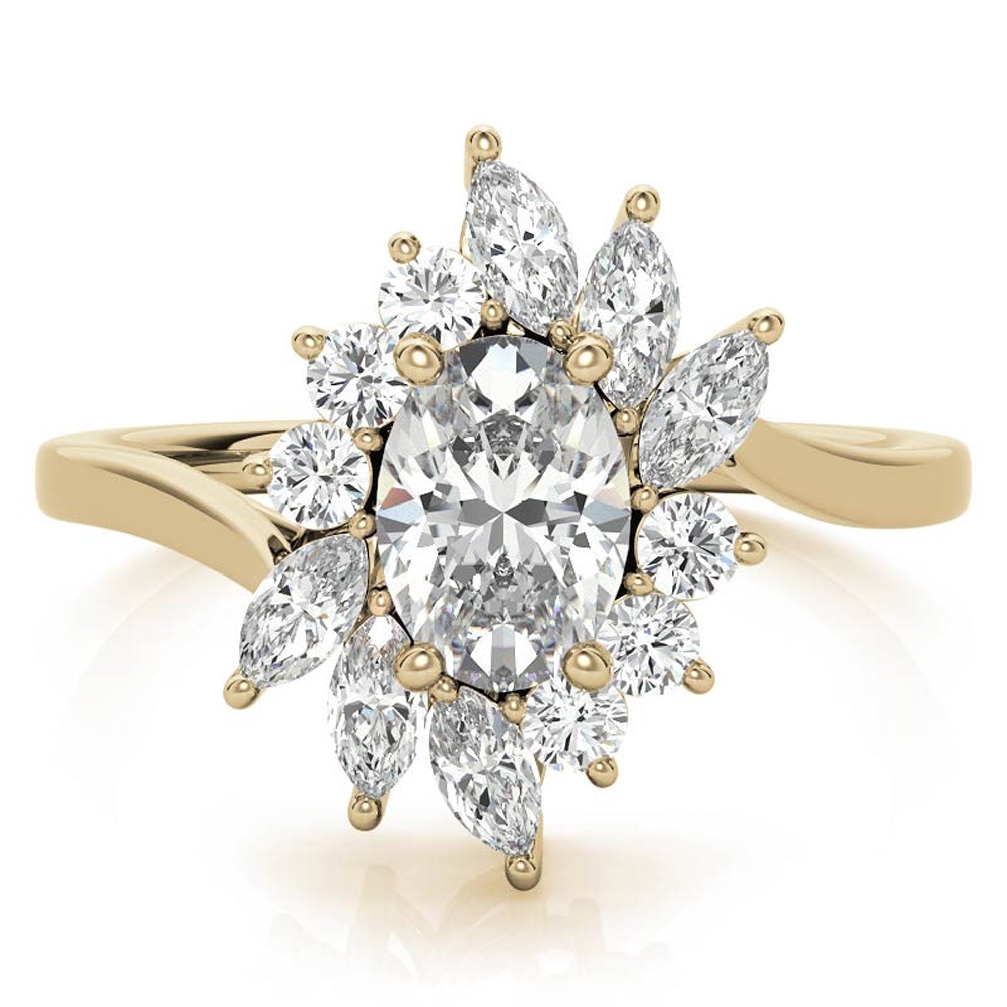 Stunning Oval Halo Ring - Adjustable Sterling Silver with Yellow Gold Plating