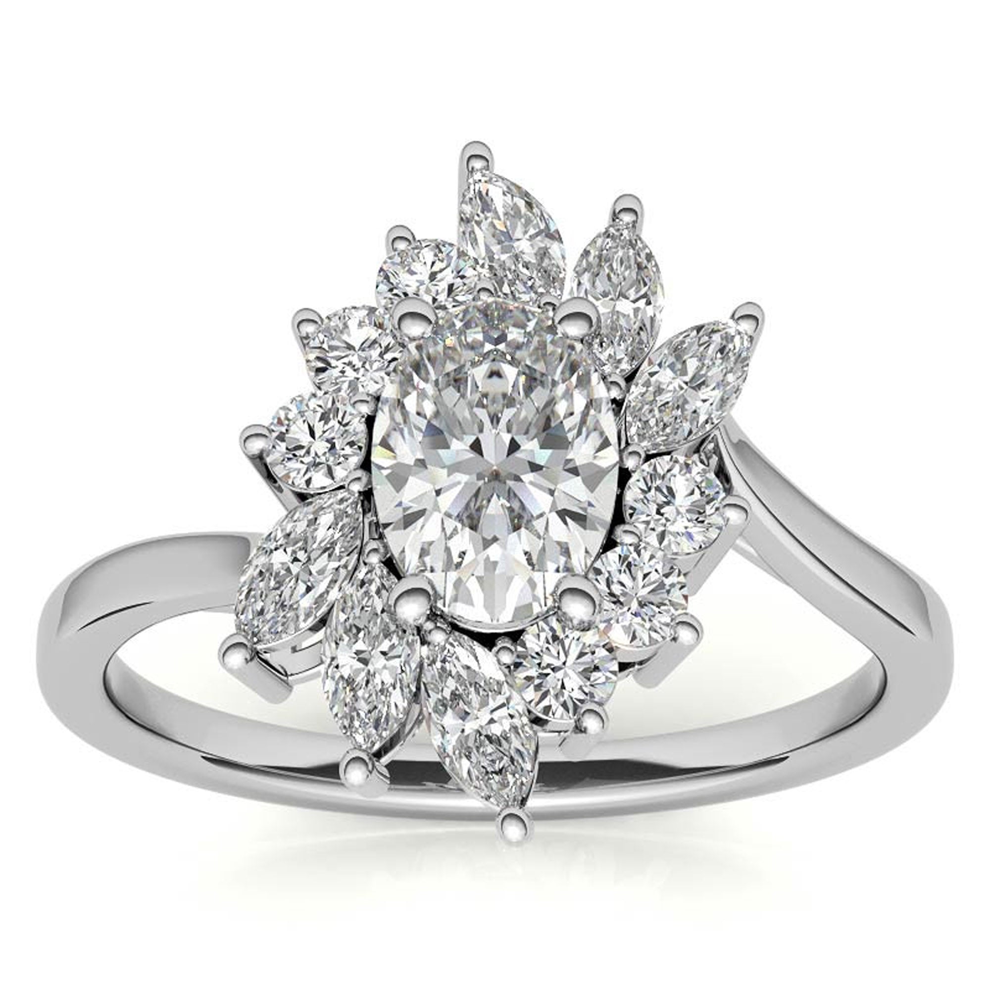 Stunning Adjustable Oval Halo Ring | Sterling Silver with White Gold Plating