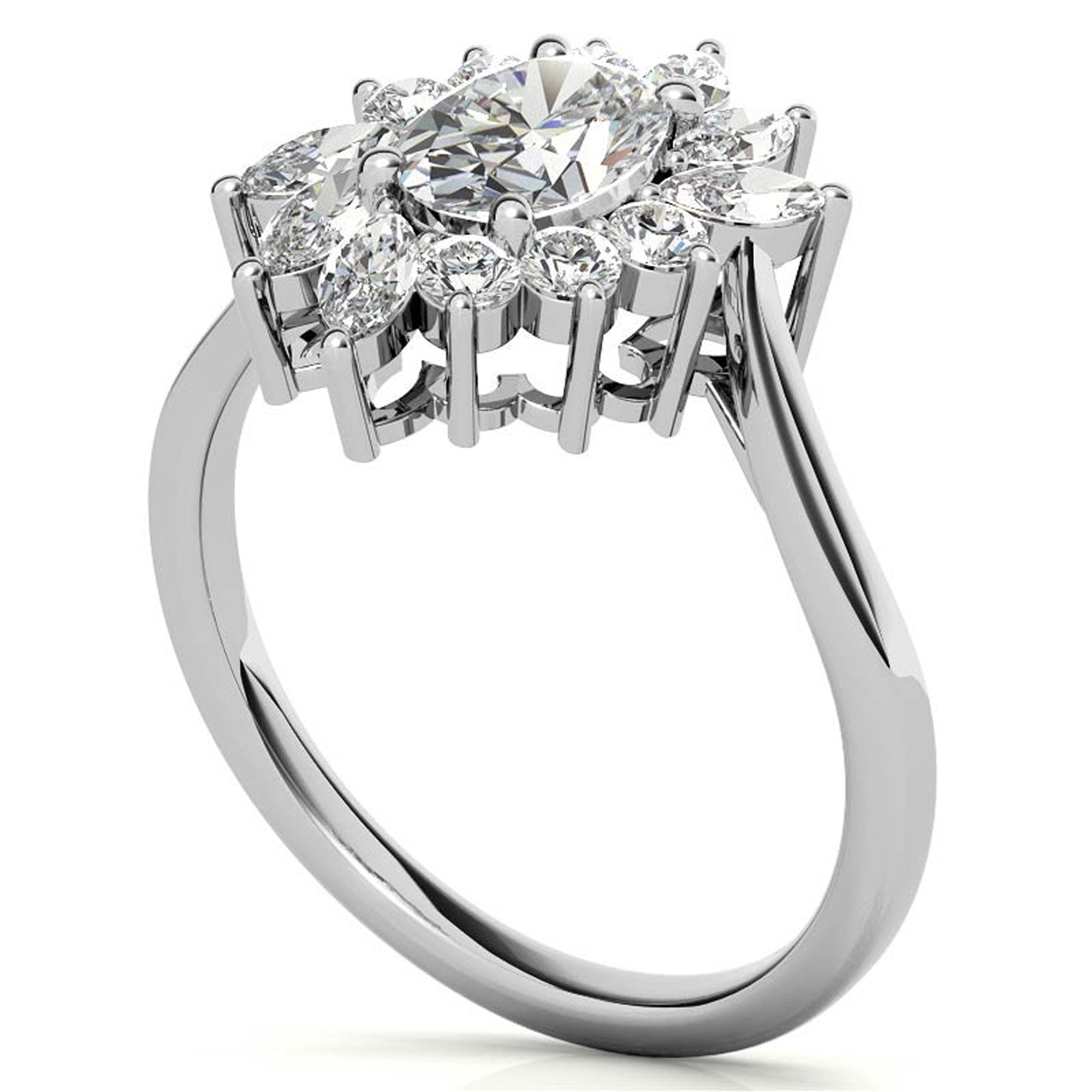 Stunning Adjustable Oval Halo Ring | Sterling Silver with White Gold Plating