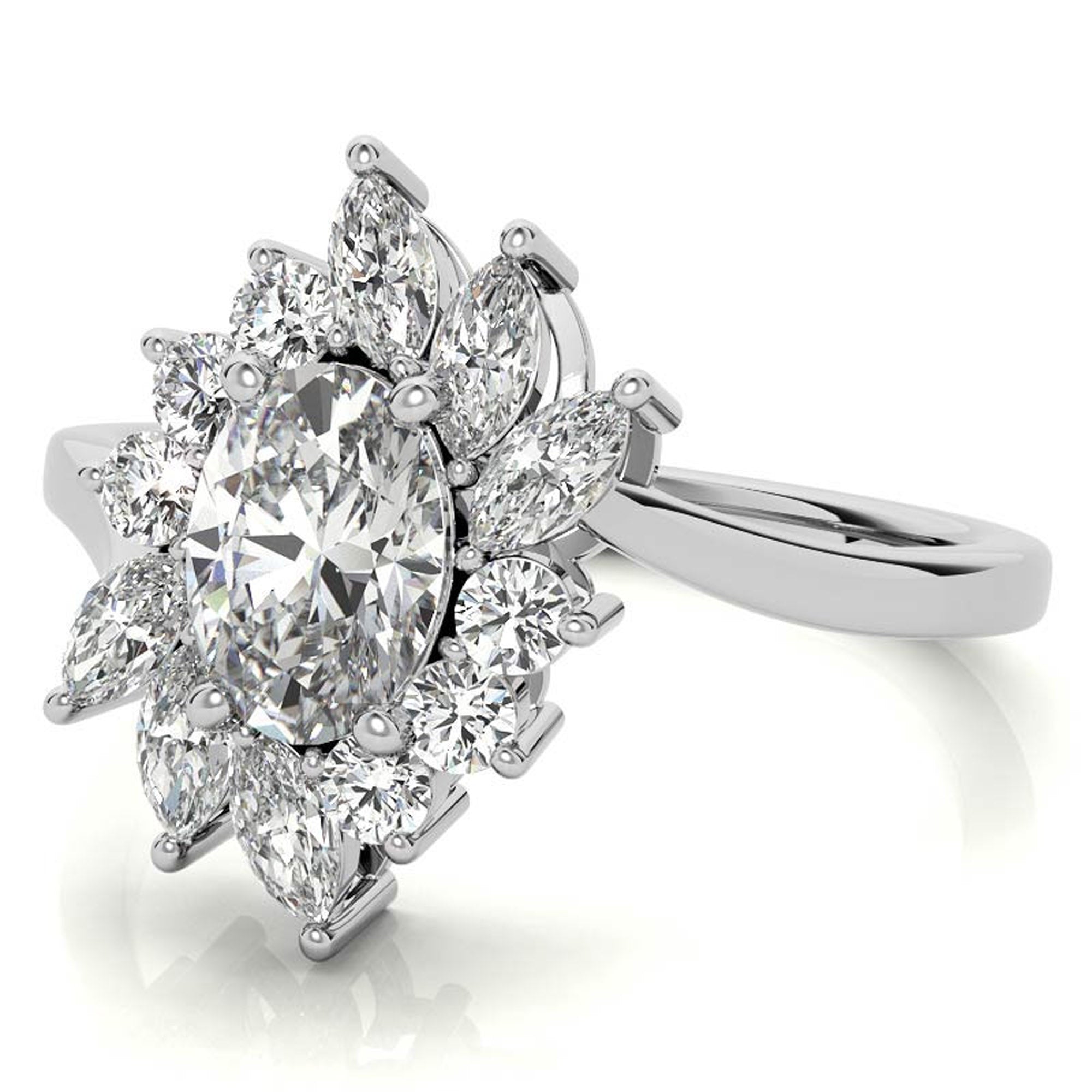 Stunning Adjustable Oval Halo Ring | Sterling Silver with White Gold Plating