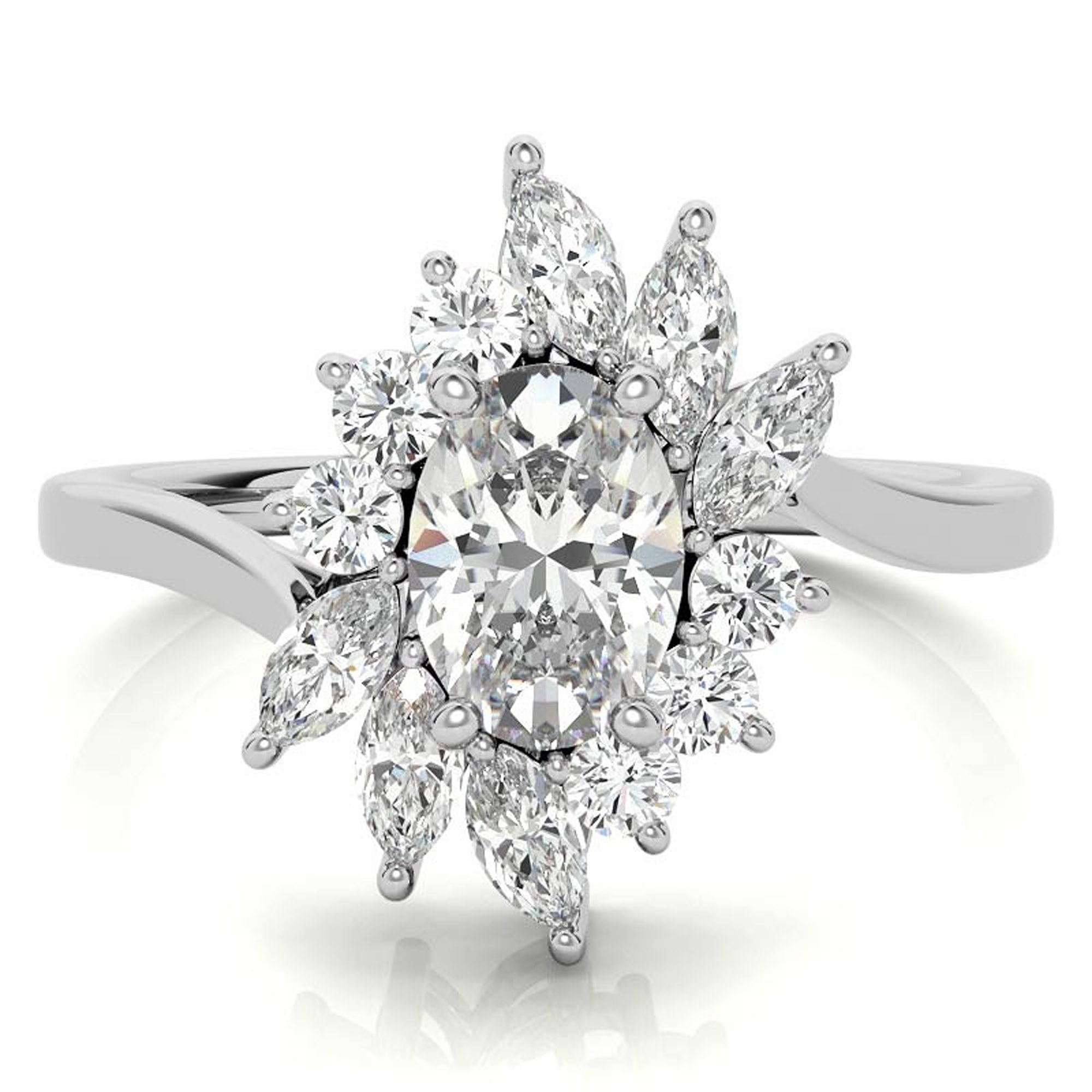 Stunning Adjustable Oval Halo Ring | Sterling Silver with White Gold Plating