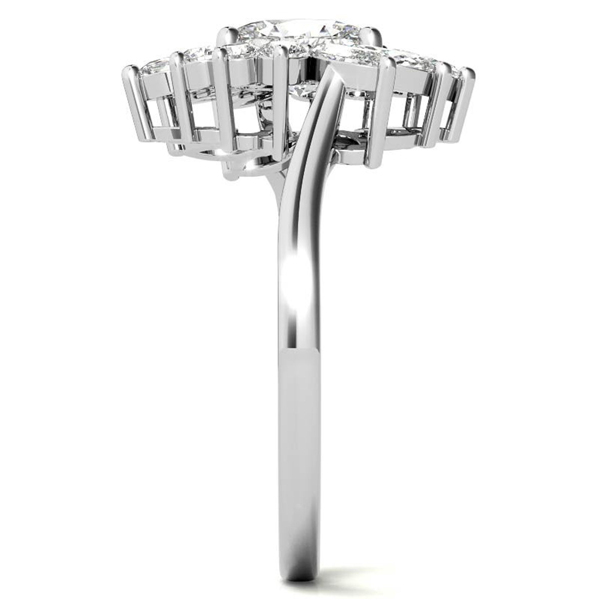 Stunning Adjustable Oval Halo Ring | Sterling Silver with White Gold Plating