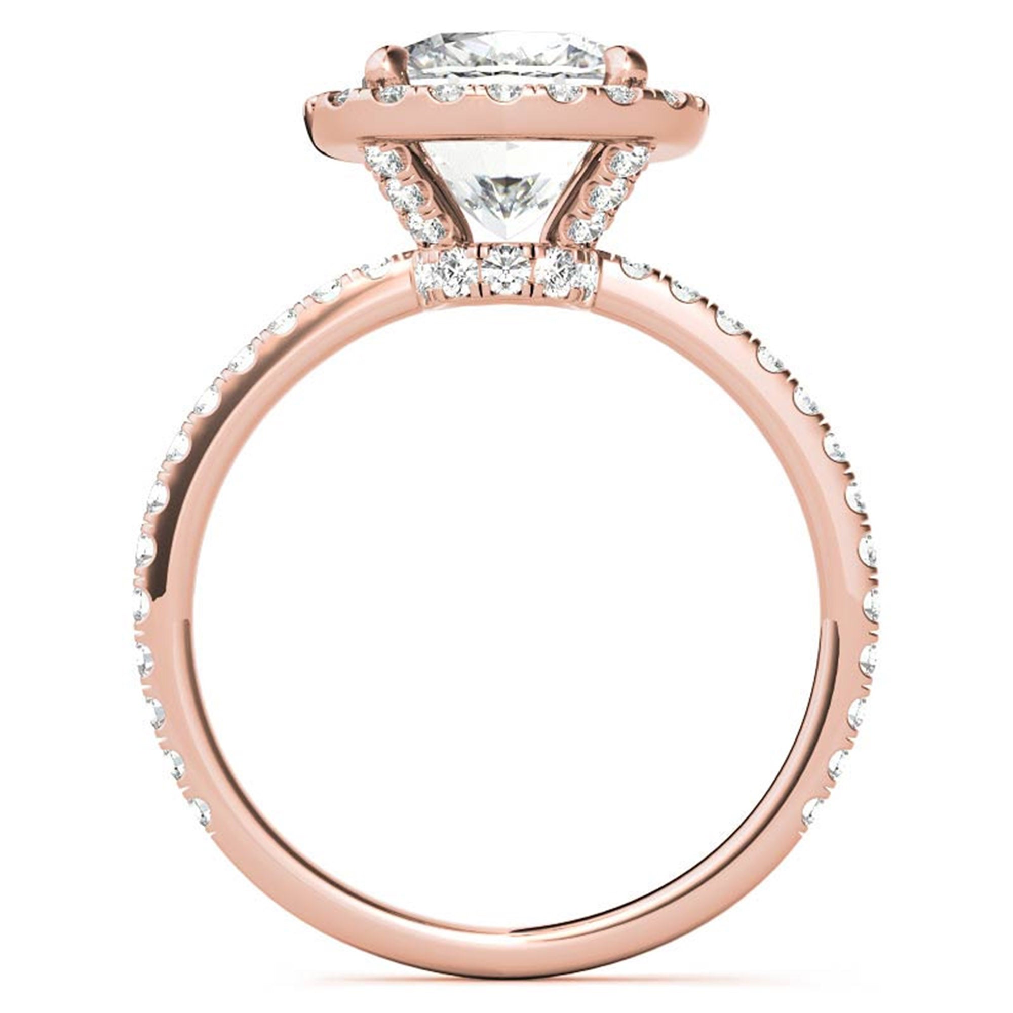 Adjustable Radiant Sterling Silver Rose Gold Elongated Cushion-Cut Solitaire Halo Ring For Women