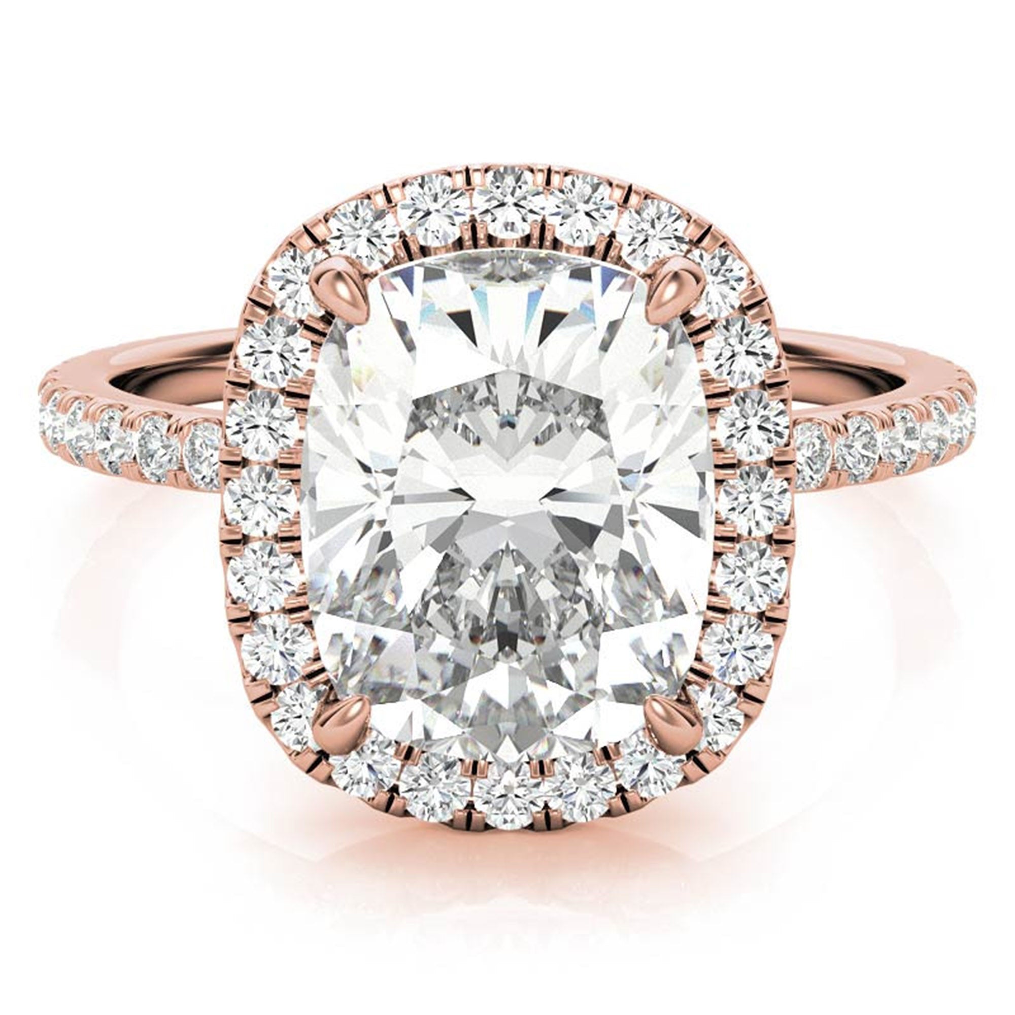 Adjustable Radiant Sterling Silver Rose Gold Elongated Cushion-Cut Solitaire Halo Ring For Women