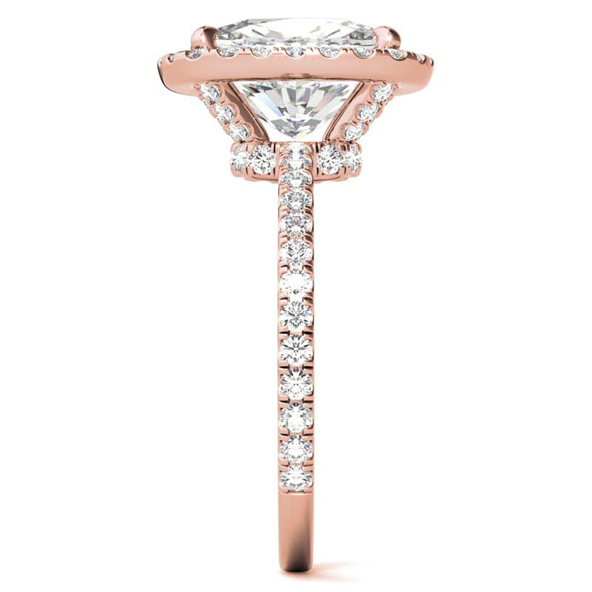 Adjustable Radiant Sterling Silver Rose Gold Elongated Cushion-Cut Solitaire Halo Ring For Women